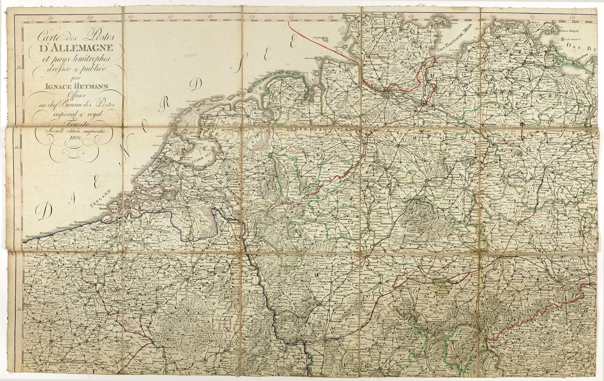 HEYMANN, I., Cartes des Postes d'Allemagne et pays limitrophes. . ., antique map, old maps