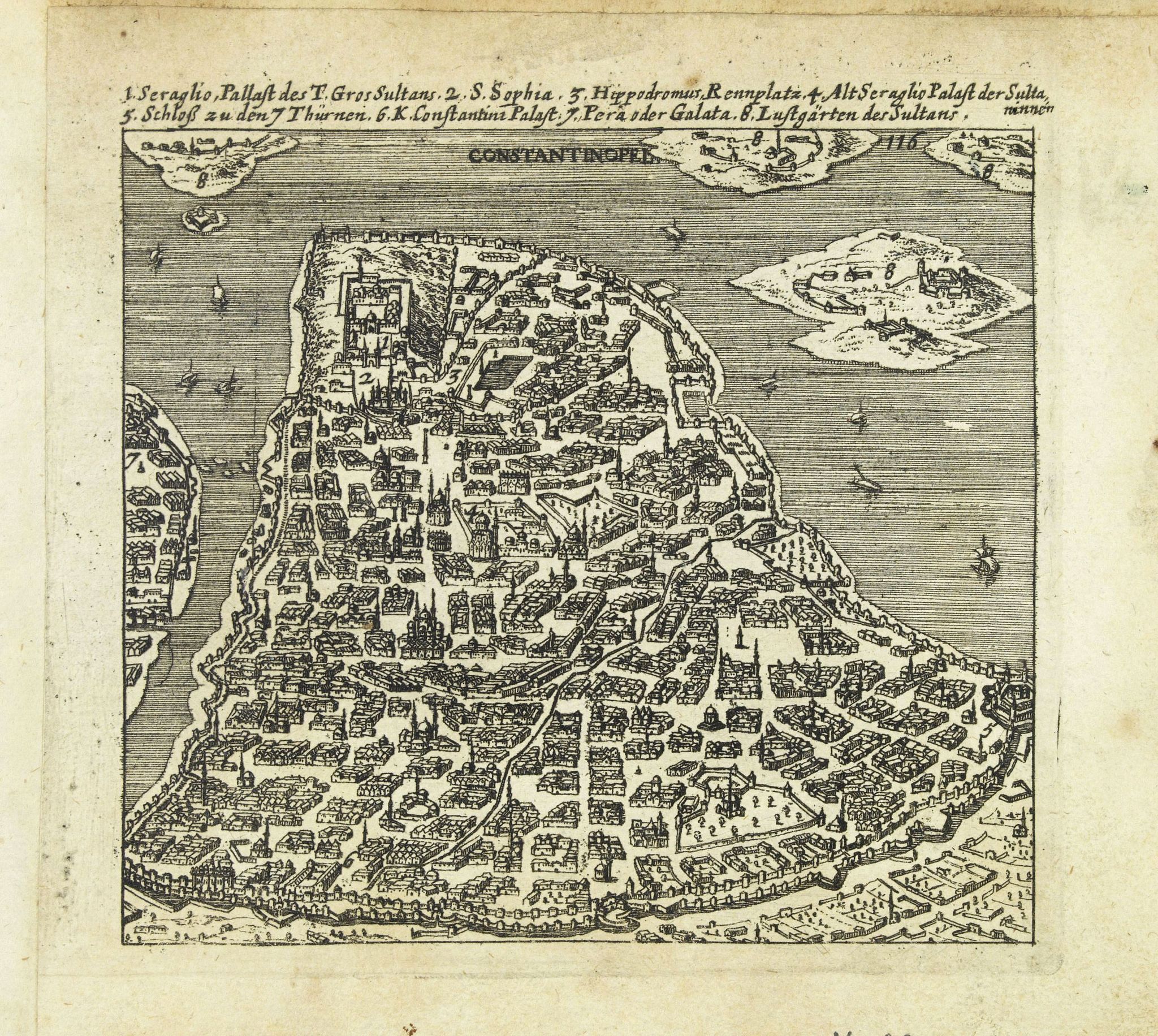 VON BIRKEN, S., Constantinople., antique map, old maps