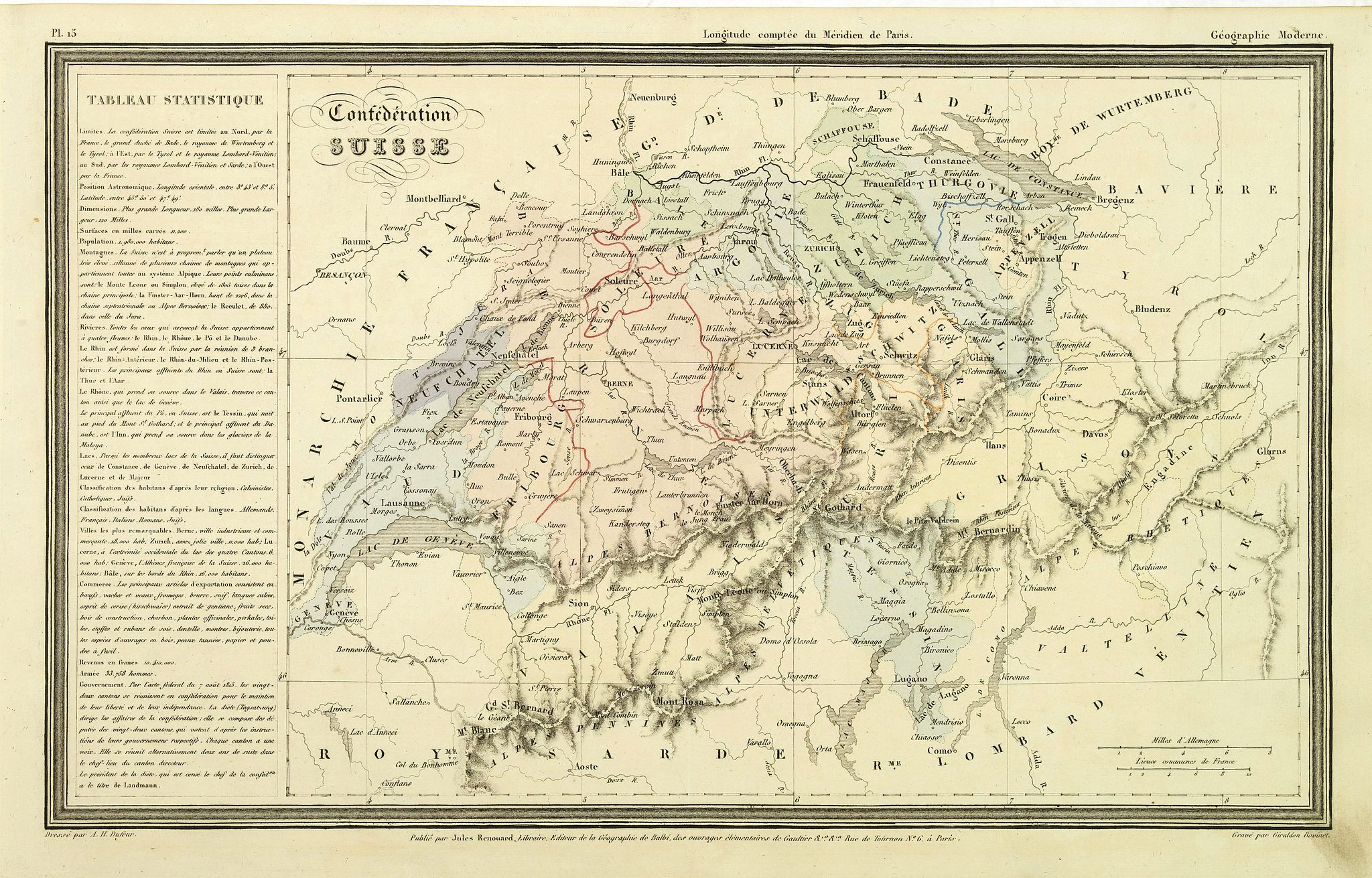 DUFOUR, A.H., Confédération Suisse., antique map, old maps