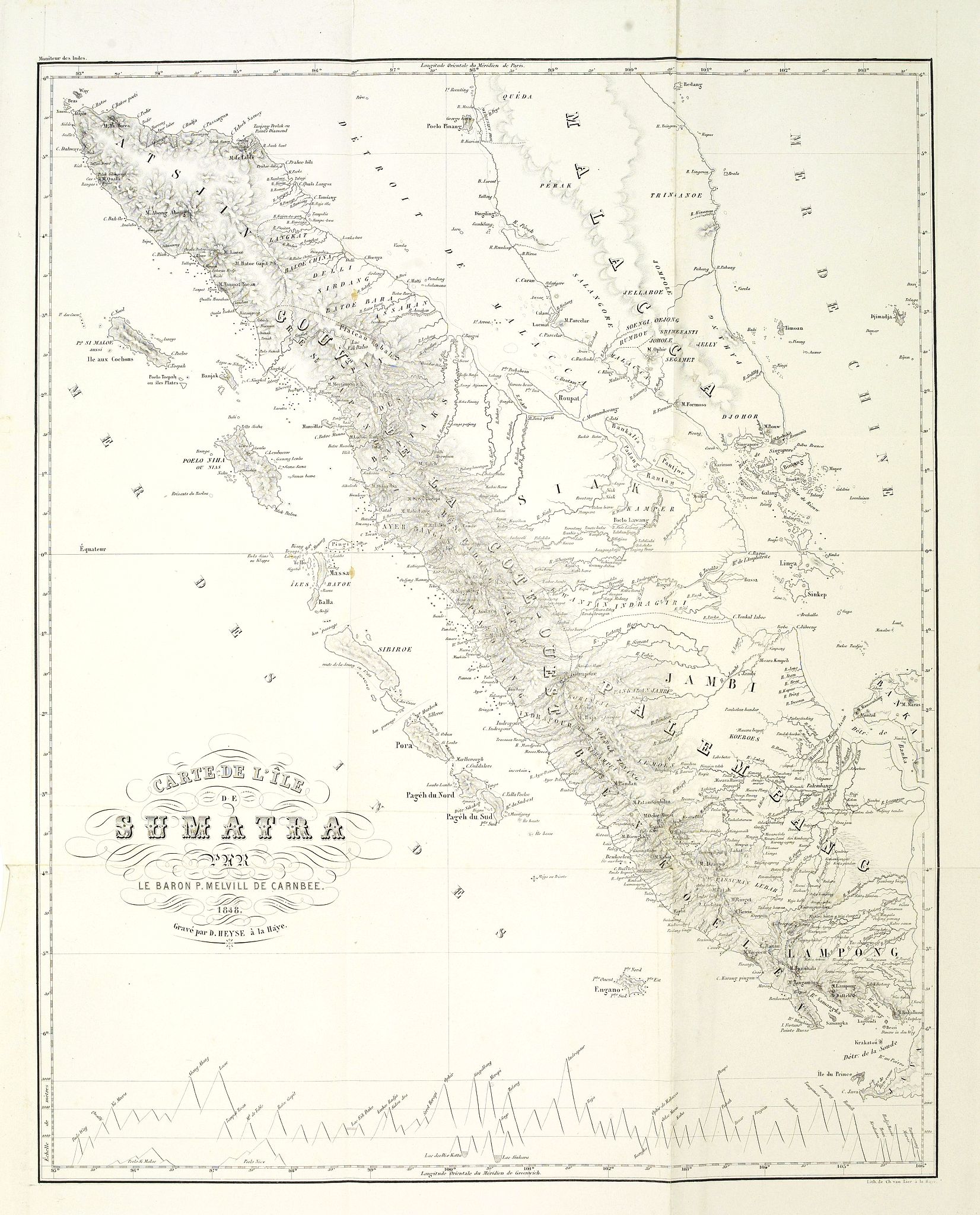 HEYSE, D., Carte de l'ile de Sumatra par le baron P.Melvill de Carnbee 1848. . ., antique map, old maps