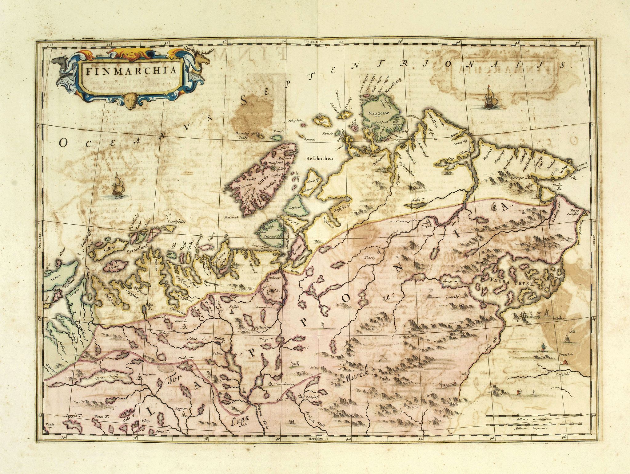 BLAEU, J., Finmarchia., antique map, old maps