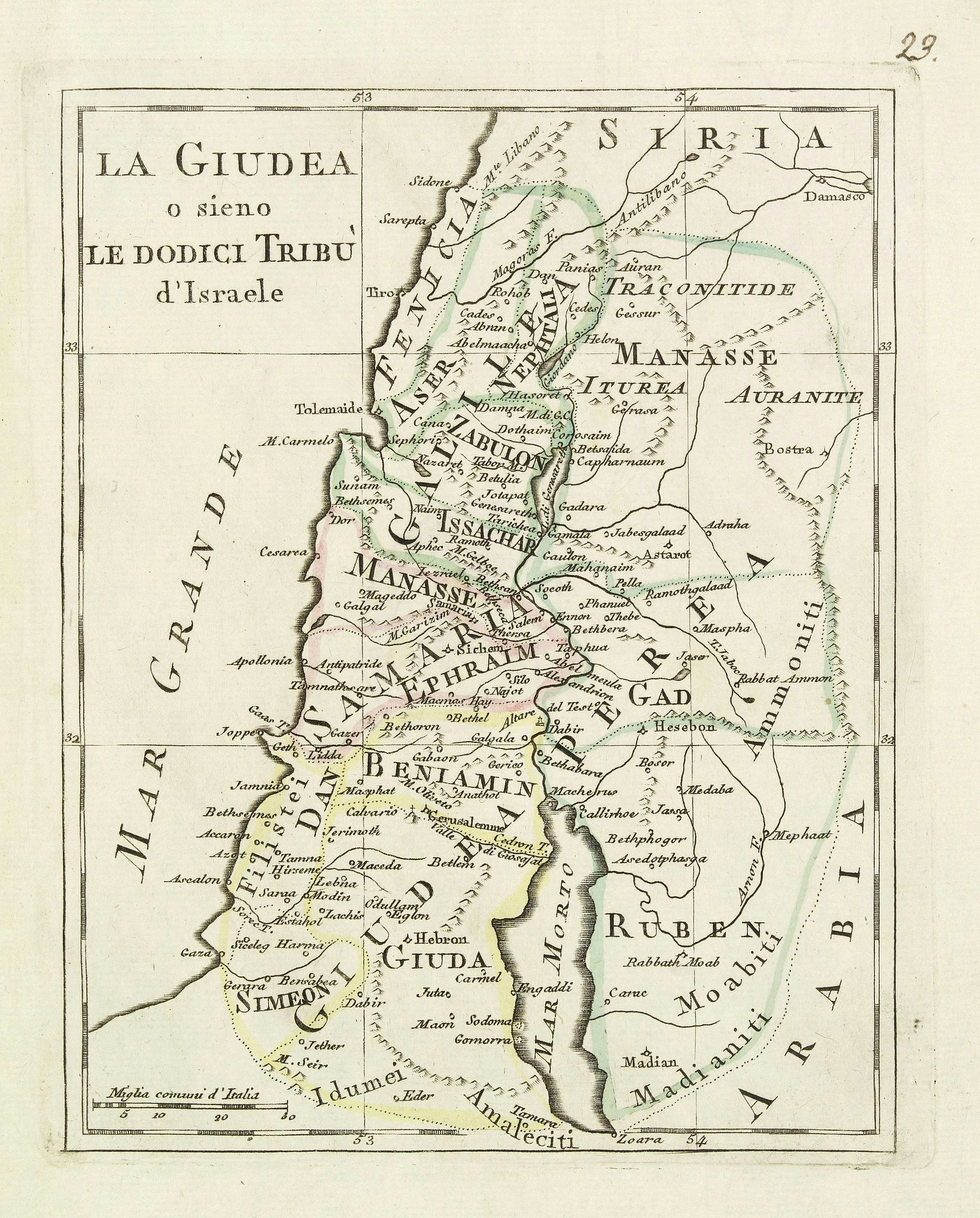 OLIVIERI, La Giudea o sieno le dodici tribu d'israele, antique map, old maps