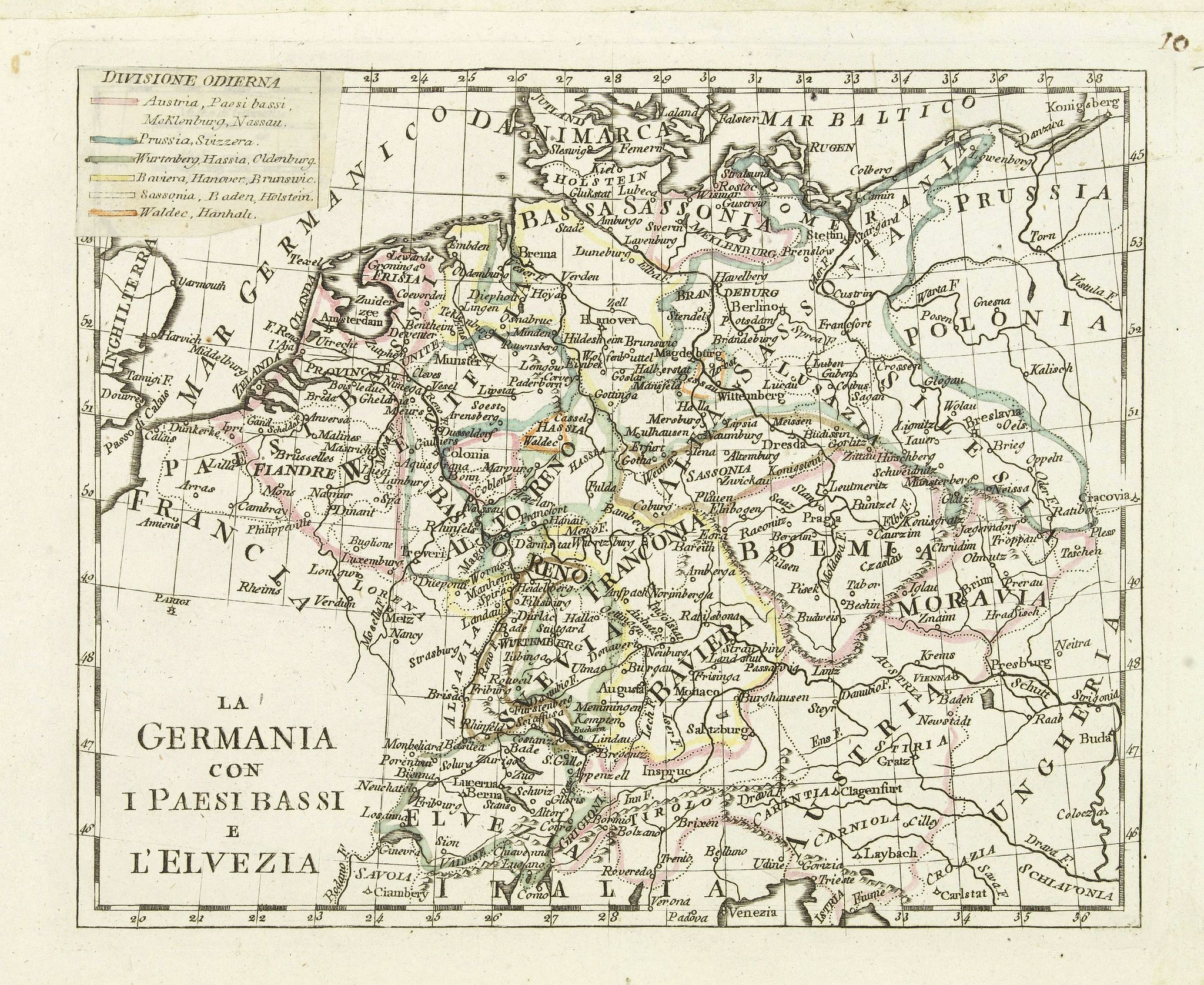 OLIVIERI, La germania con i Paesibassi e l'elvezia., antique map, old maps