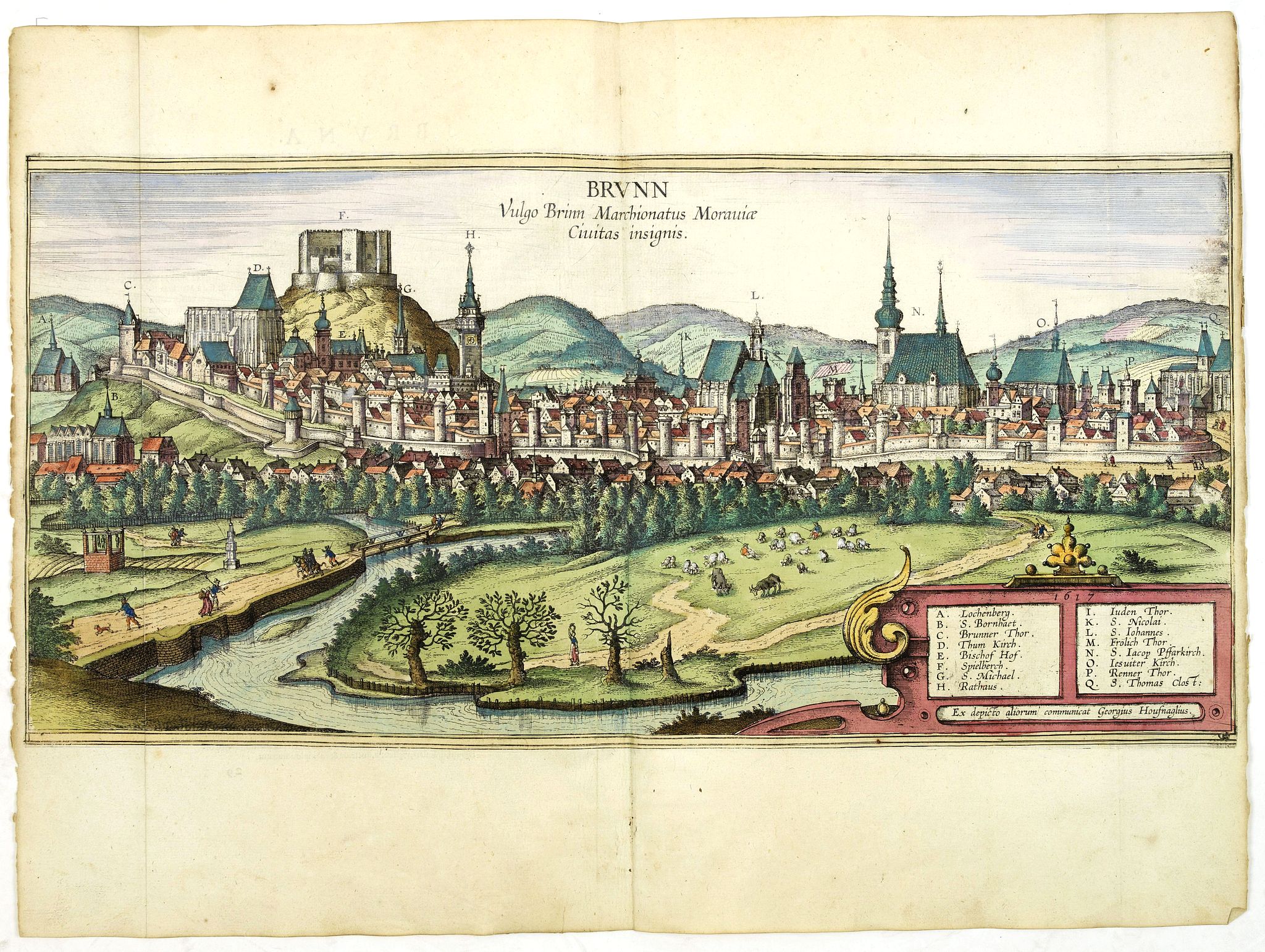 BRAUN, G. / HOGENBERG, F., Brunn Vulgo Brinn Marchionatus Moraviae Civitas insignis., antique map, old maps