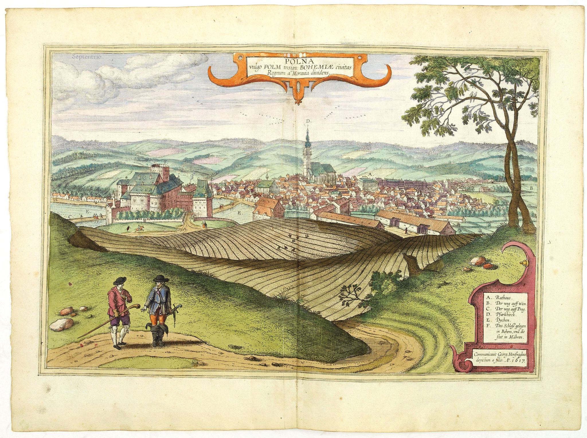 BRAUN, G. / HOGENBERG, F., Polna vulgo Polm insign: Bohemiae civitas Regnum a Moravia dividens., antique map, old maps