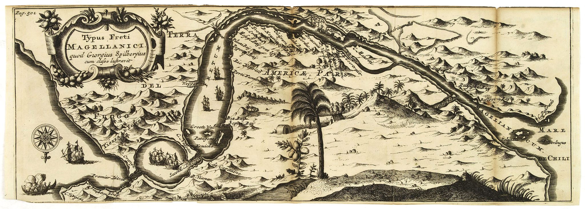 RENNEVILLE De, C., Typus freti Magellanici quod . . ., antique map, old maps