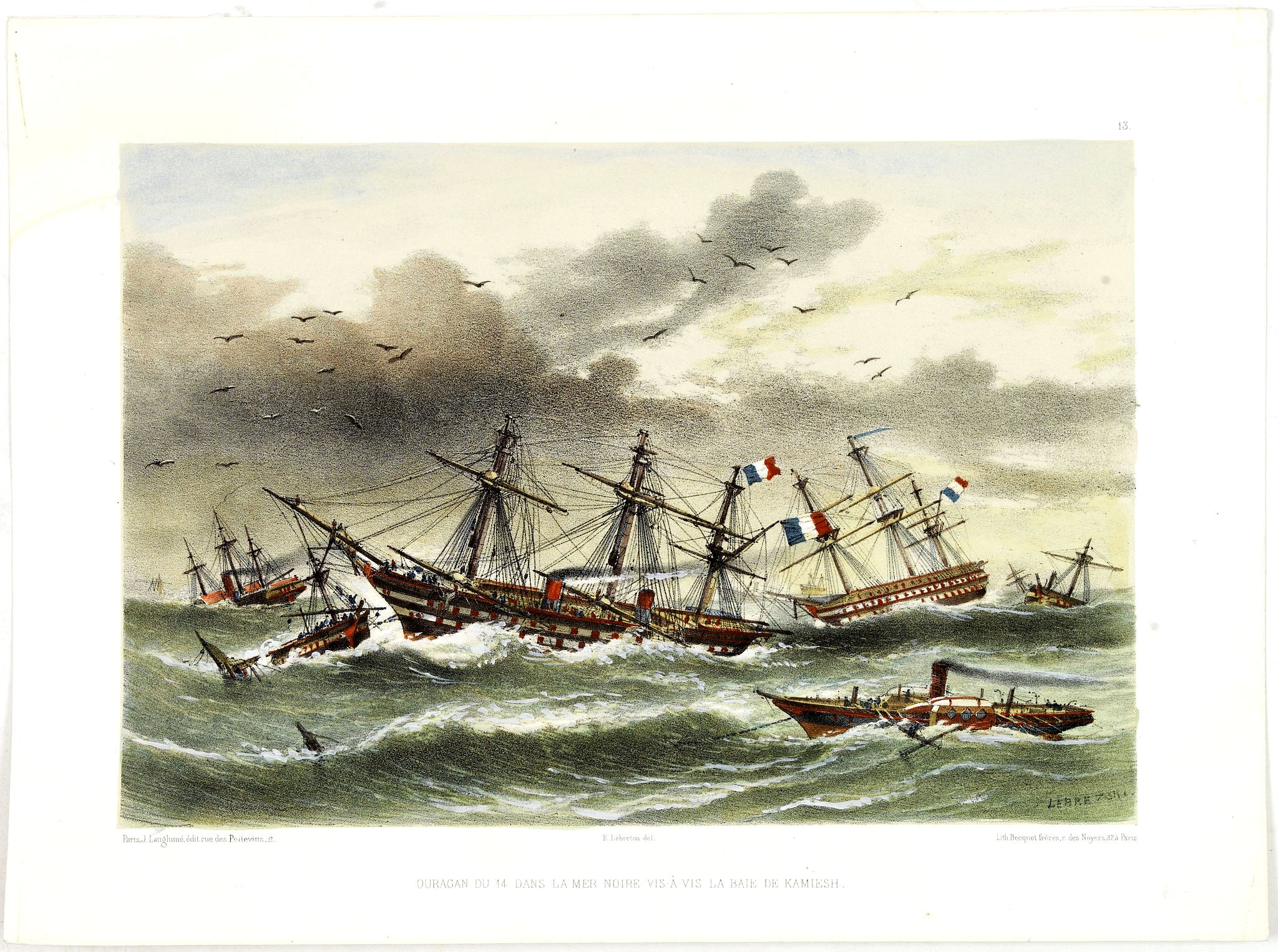 LEBRETON, L., Ouragan du 14 dans la Mere Noir vis à vis la Baie de Kamiesh., antique map, old maps
