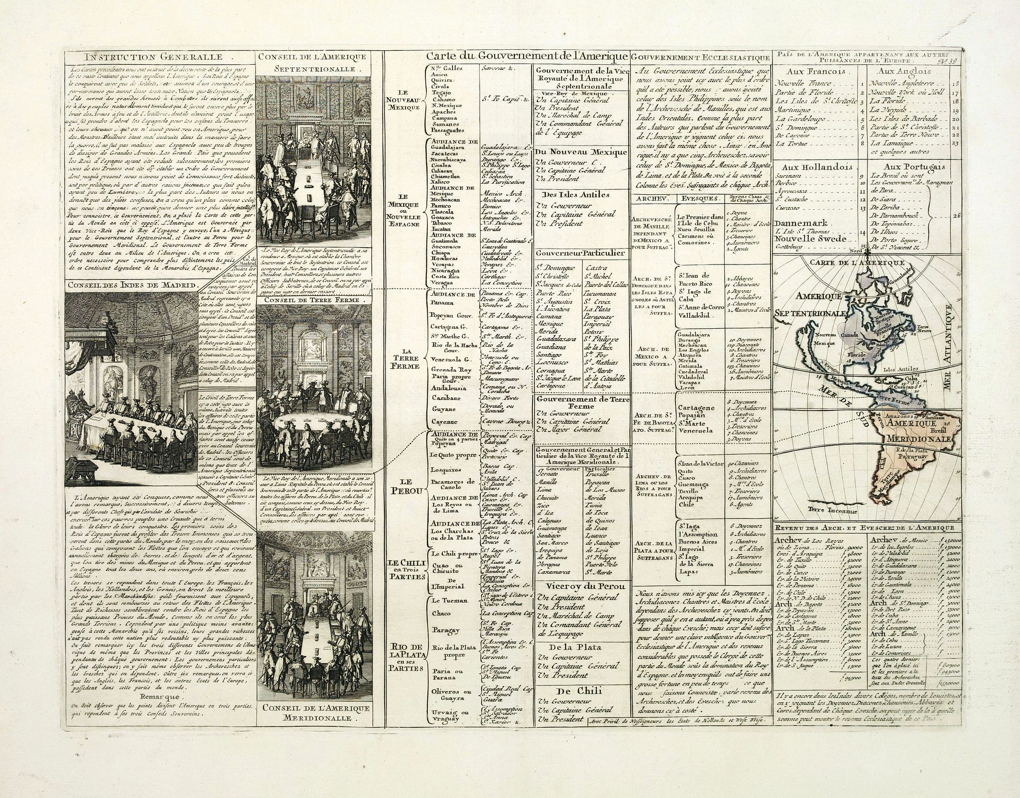 CHATELAIN, H., Carte du gouvernement de l'Amerique., antique map, old maps