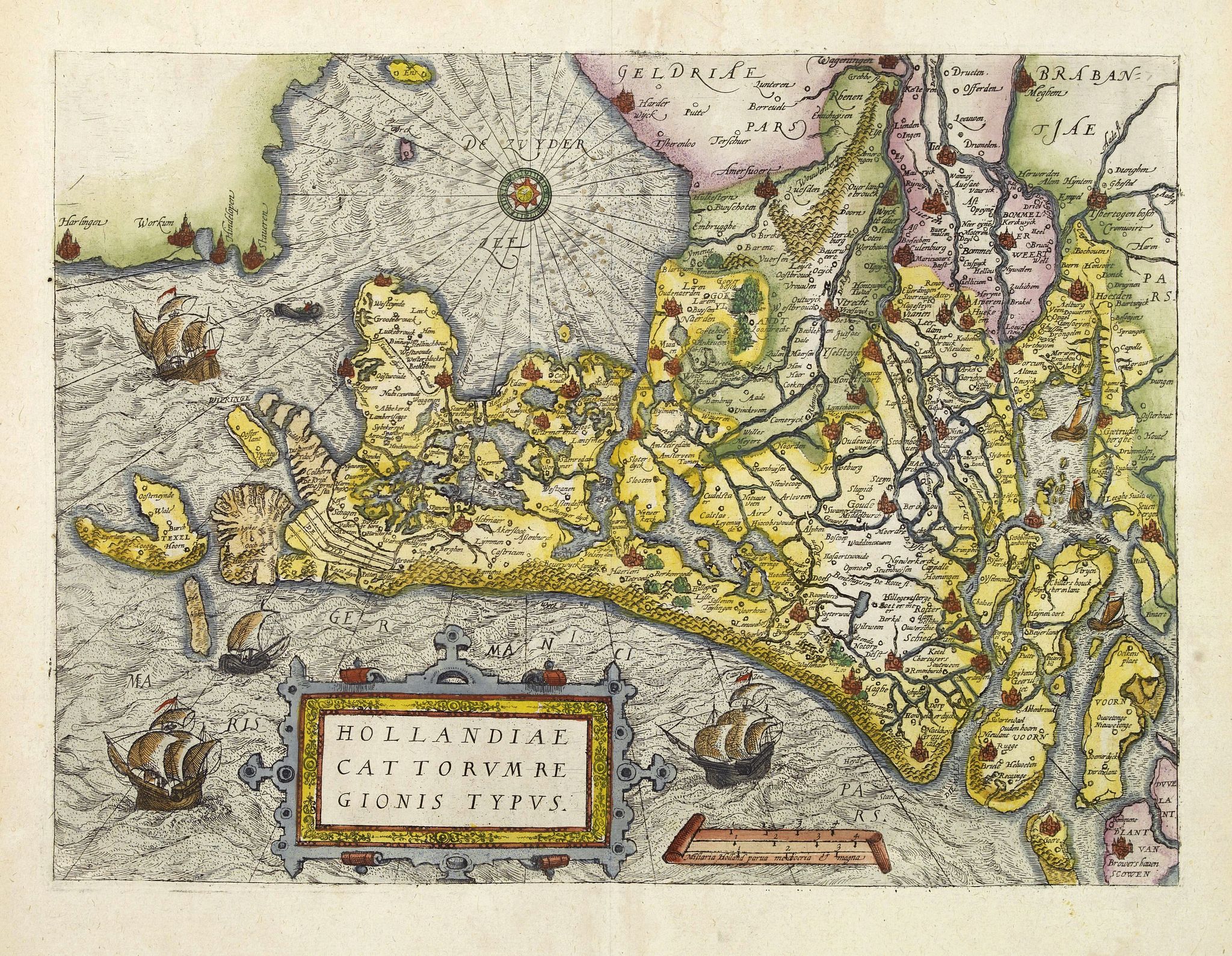 GUICCIARDINI, L., Hollandiae Cattorum regionis typus., antique map, old maps