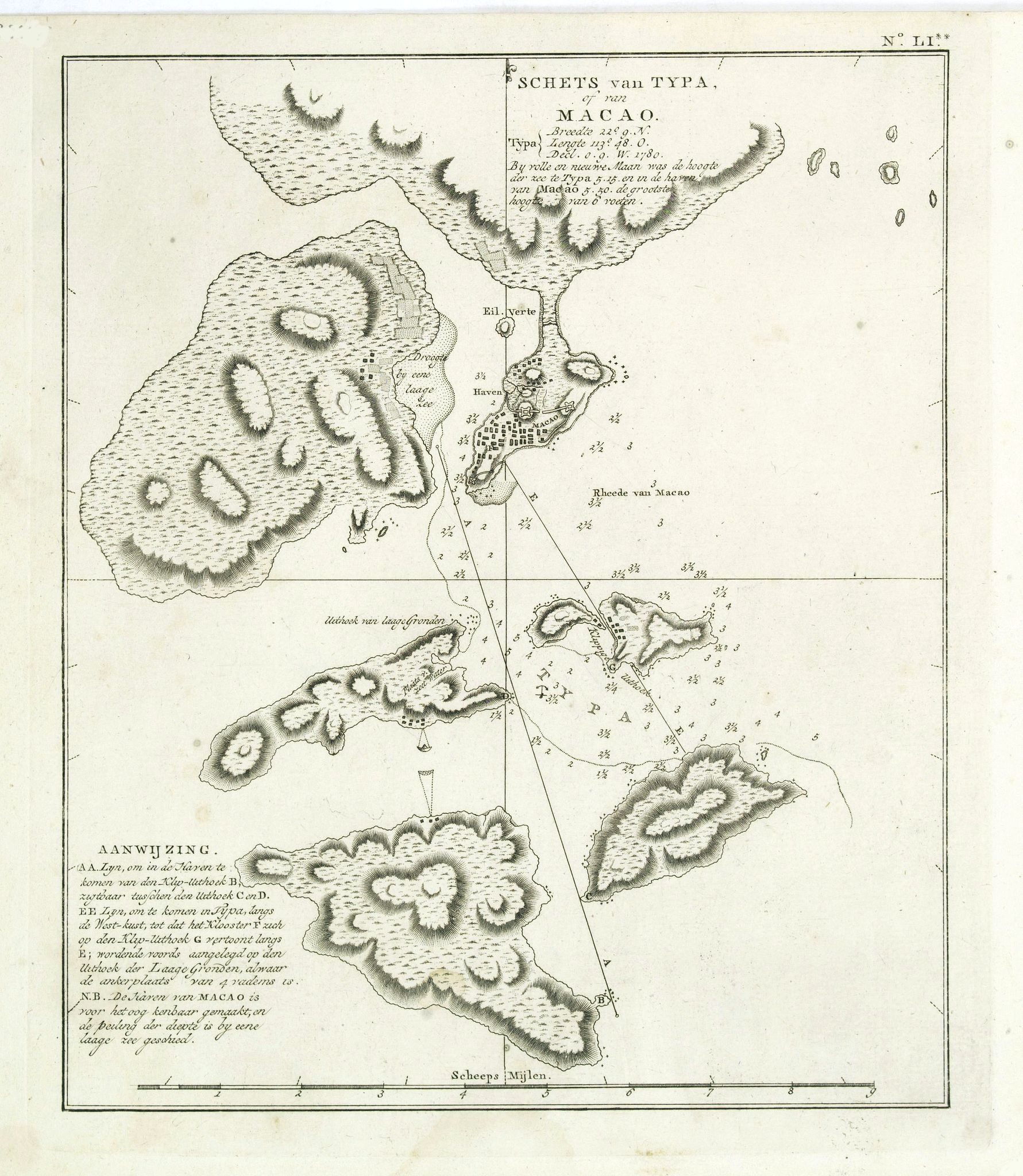 COOK, J., Schets van Typa of van Macao., antique map, old maps