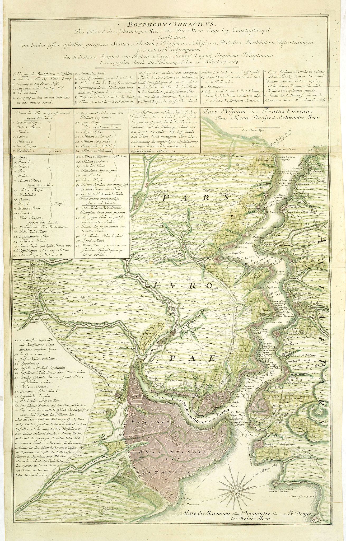 HOMANN HEIRS., Bosphorvs Thracicvs : der Kanal des Schwartzen Meers oder die Meer-Enge bey Constantinopel sambt denen an beiden ufern desselben gelegenen Stätten, Flecken, Dörffern, Schlössern, Palaesten, Lusthäusern, Wasserleitungen. . ., antique map, old maps