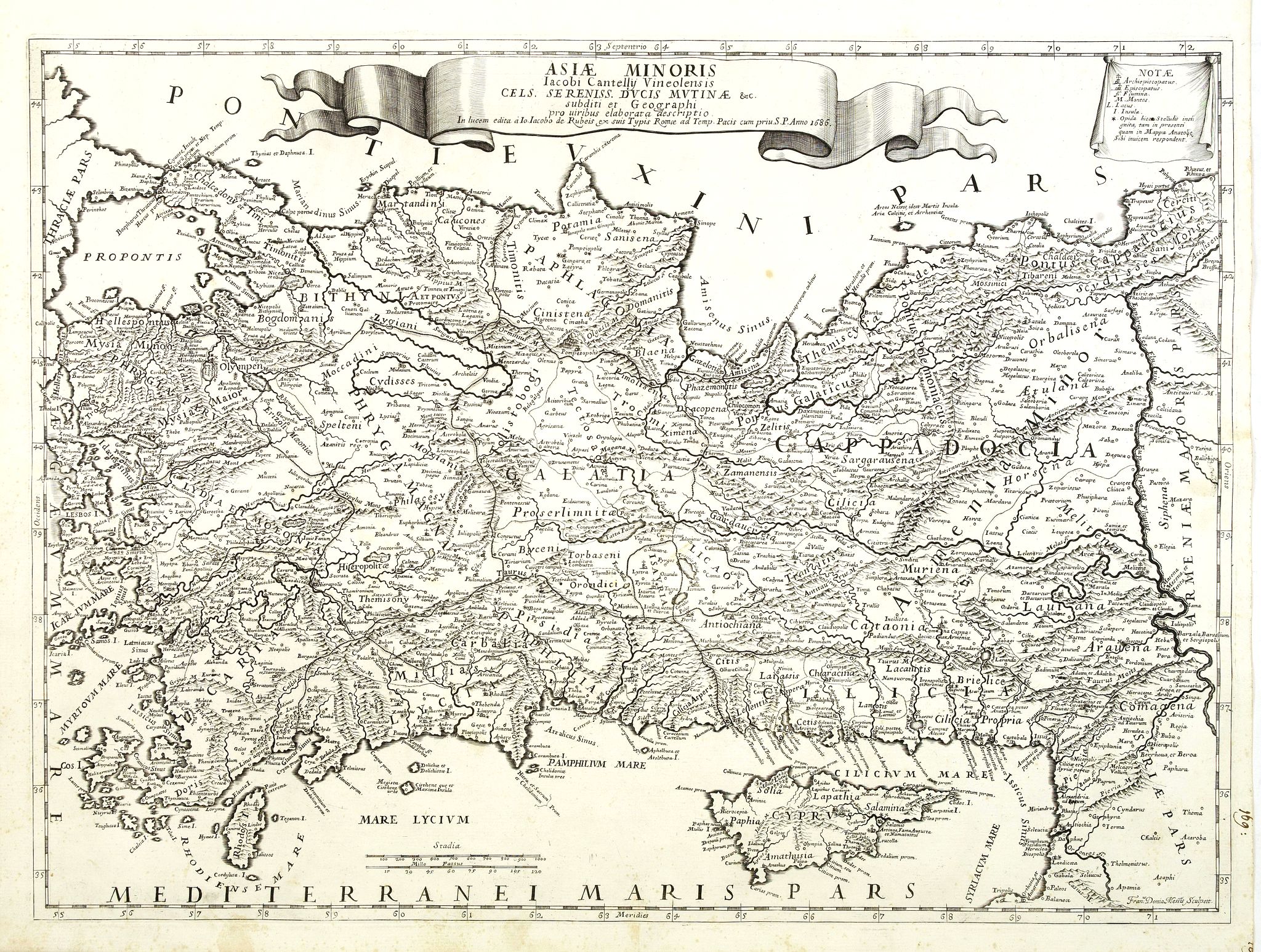 CANTELLI DA VIGNOLA, G., Asia minoris, . . ., antique map, old maps