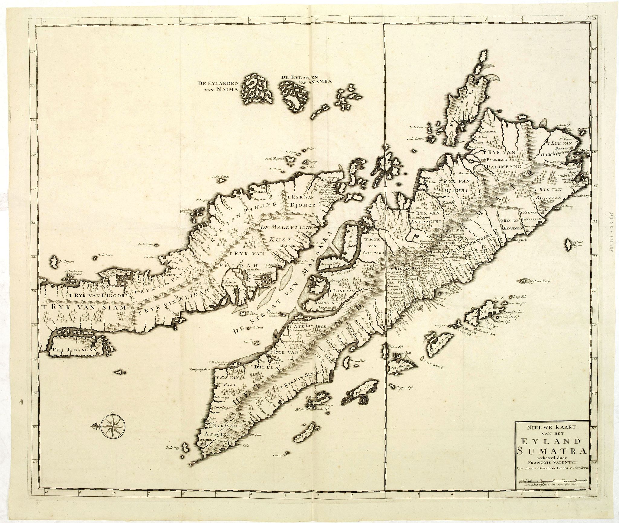 VALENTIJN, F., Nieuwe Kaart van het Eyland Sumatra.., antique map, old maps