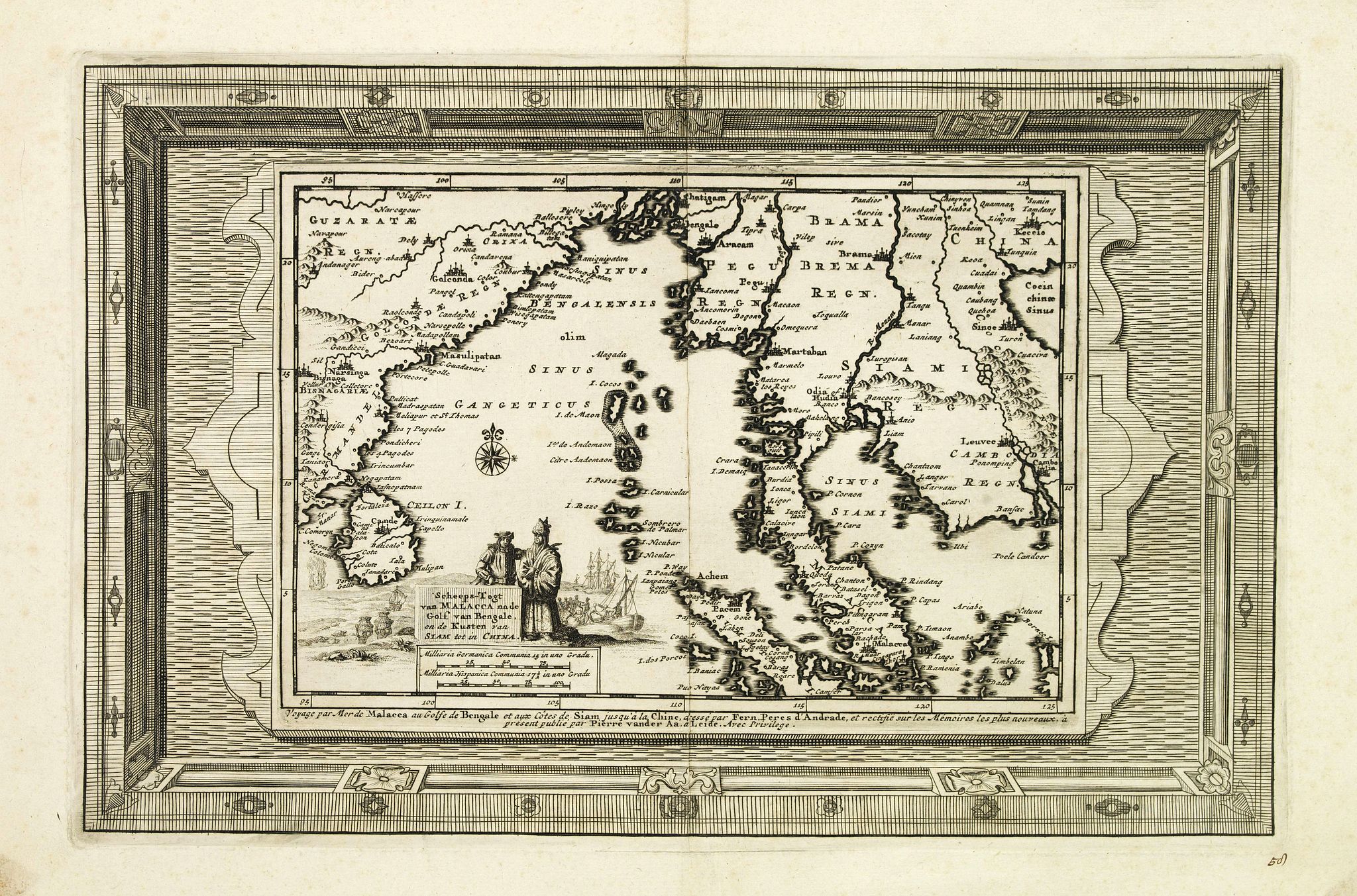 VAN DER AA, P., Scheeps-Togt van Malacca na de Golf van Bengale en de kusten van Siam tot in China., antique map, old maps