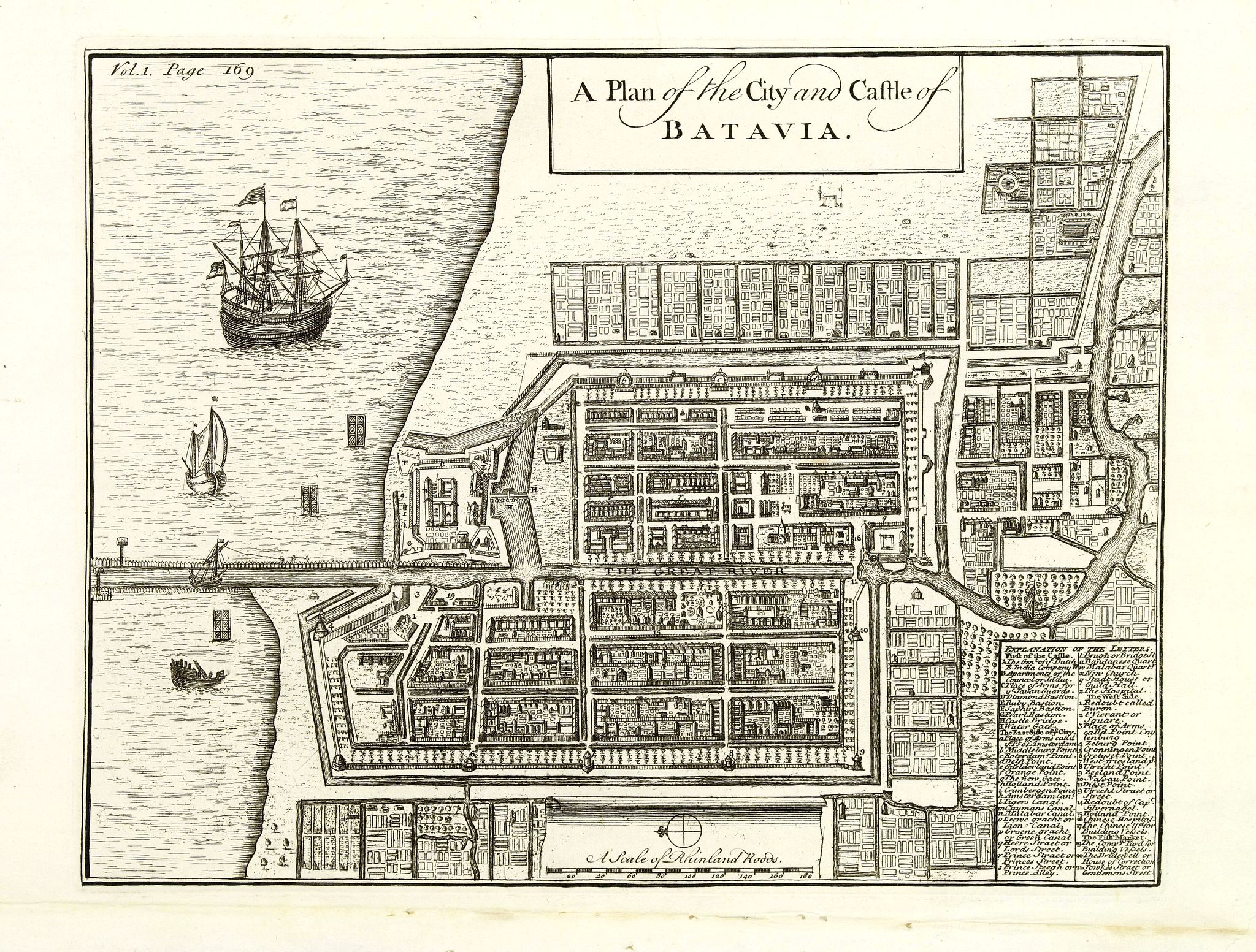 MOLL, H., A Plan of the City and Castle of Batavia., antique map, old maps