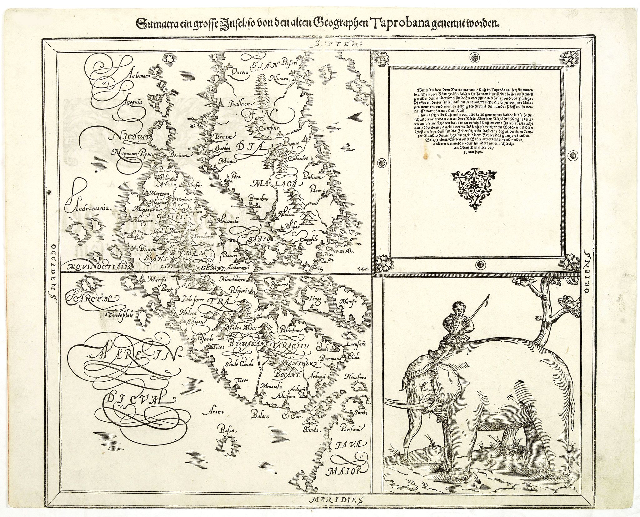 MÜNSTER,S., Sumatra Ein Grosse Insel / So Von Den alten Geographen Taprobana, antique map, old maps