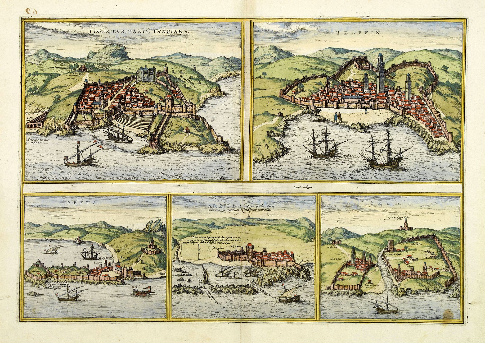 BRAUN, G. / HOGENBERG, F., Tingis, Lusitanis, Tangiara. / Tzaffin. / Septa. / Arzilla., antique map, old maps