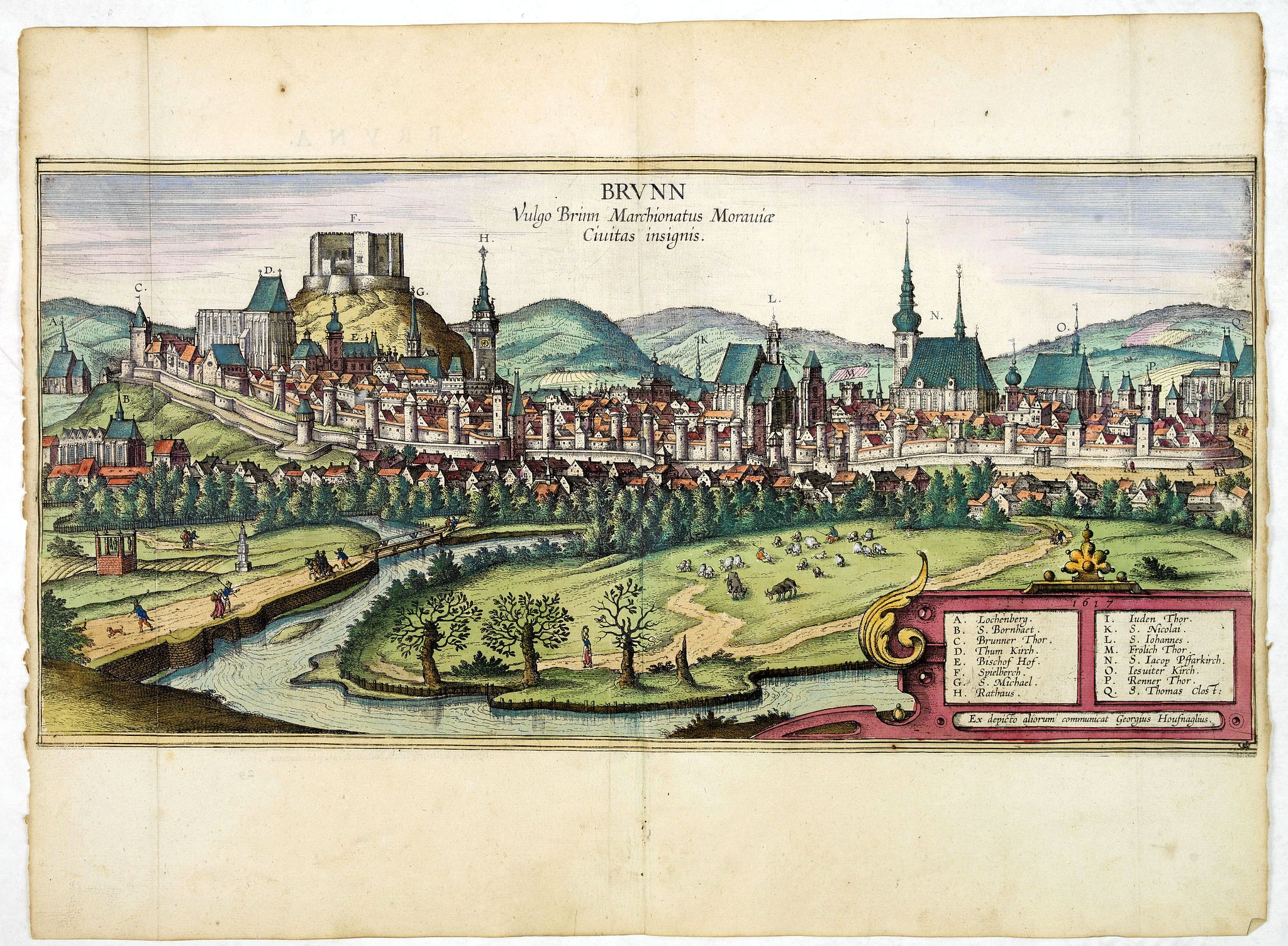BRAUN, G. / HOGENBERG, F., Brunn Vulgo Brinn Marchionatus Moraviae Civitas insignis., antique map, old maps