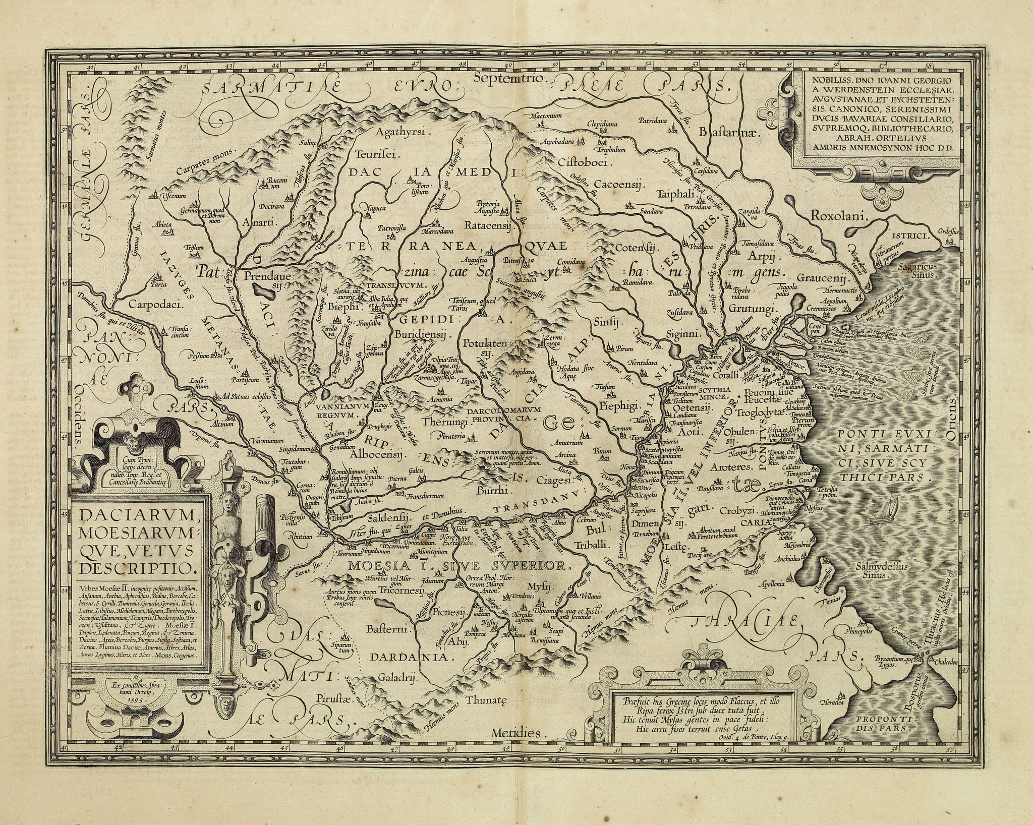 ORTELIUS, A., Daciarum, Moesiarumaue Vetus Descriptio., antique map, old maps