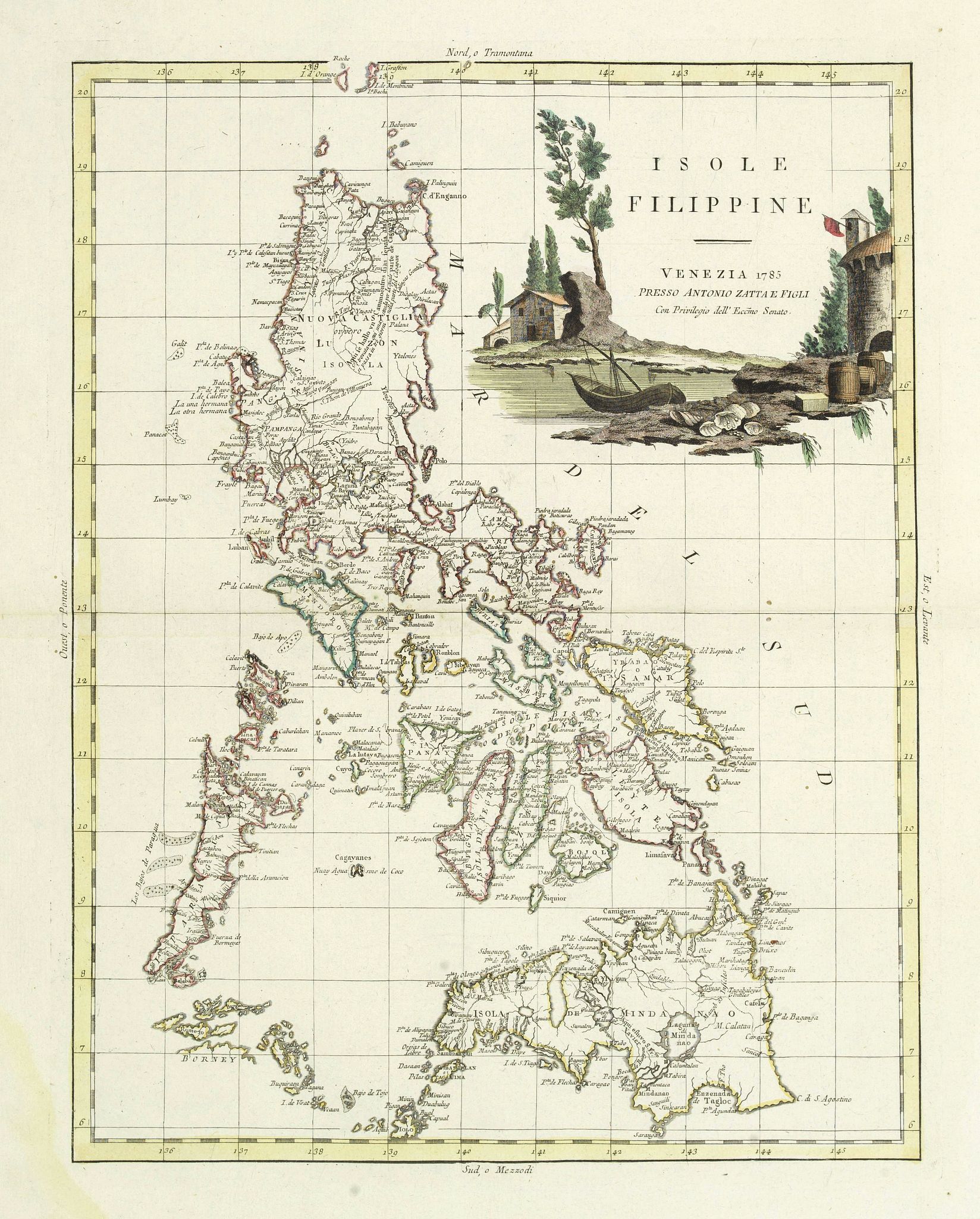 ZATTA, A, Isole Filippine., antique map, old maps