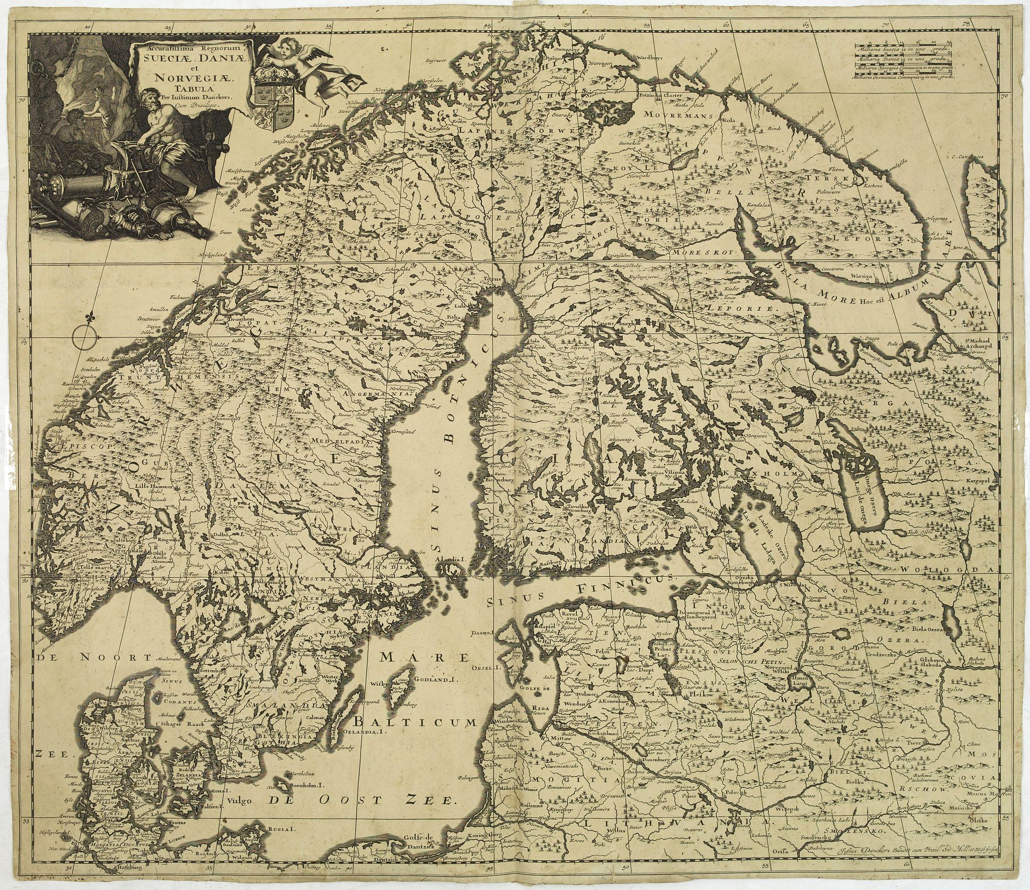 DANCKERTS, J., Accuratissima regnorum Sueciae, Daniae et Norvegiae, Tabula., antique map, old maps