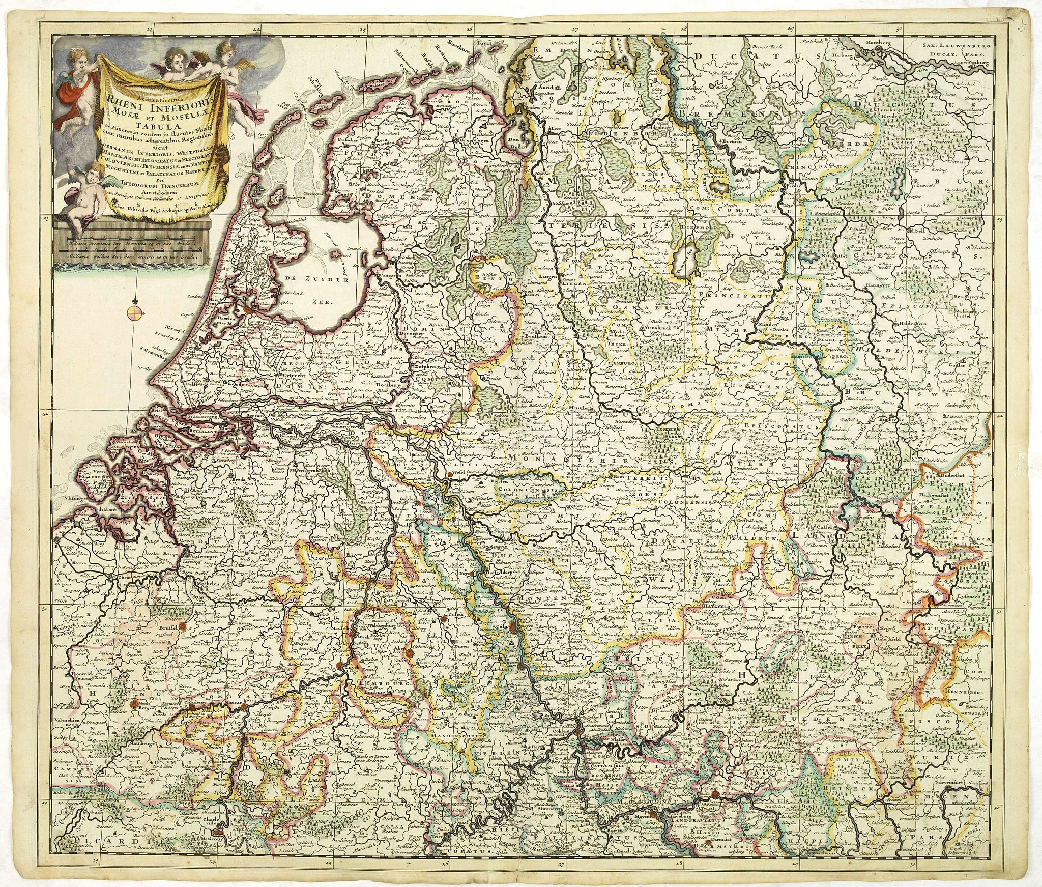 DANCKERTS, Th., Accuratissima Rheni Inferioris Mosae et Mosellae tabula. . ., antique map, old maps