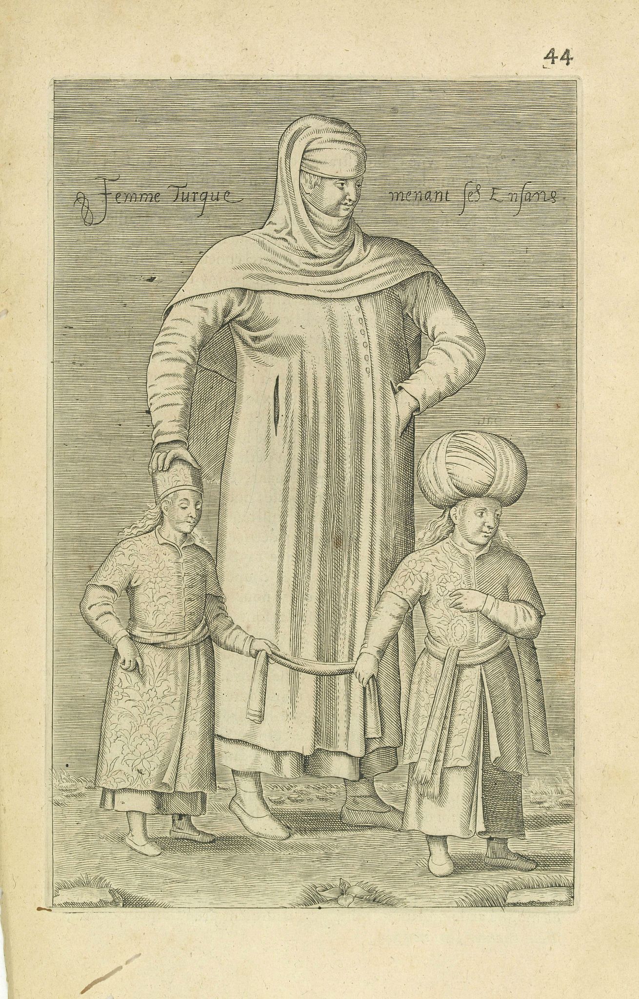 NICOLAS DE NICOLAY, Thomas Artus (sieur d'Embry)., Femme Turque menant ses Enfans. (44)., antique map, old maps