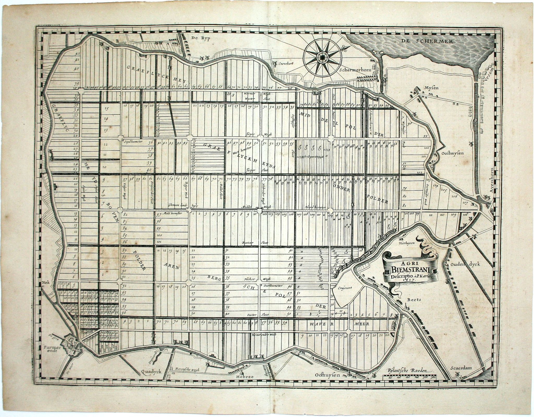 KAERIUS, P., Agri Biemstrani Descriptio a L.I.S., antique map, old maps
