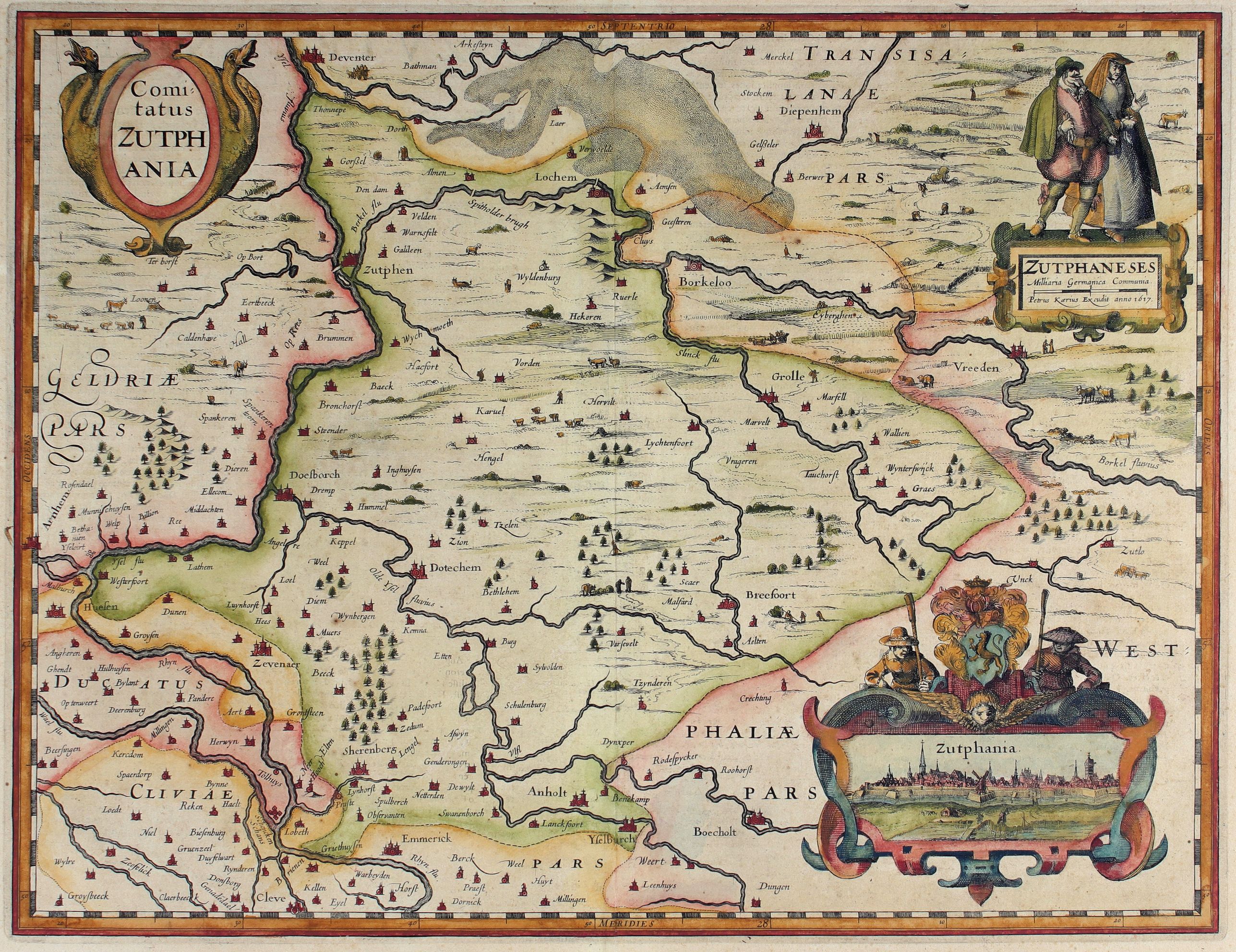 VAN DEN KEERE (KAERIUS), P., Comitatus Zutphania., antique map, old maps