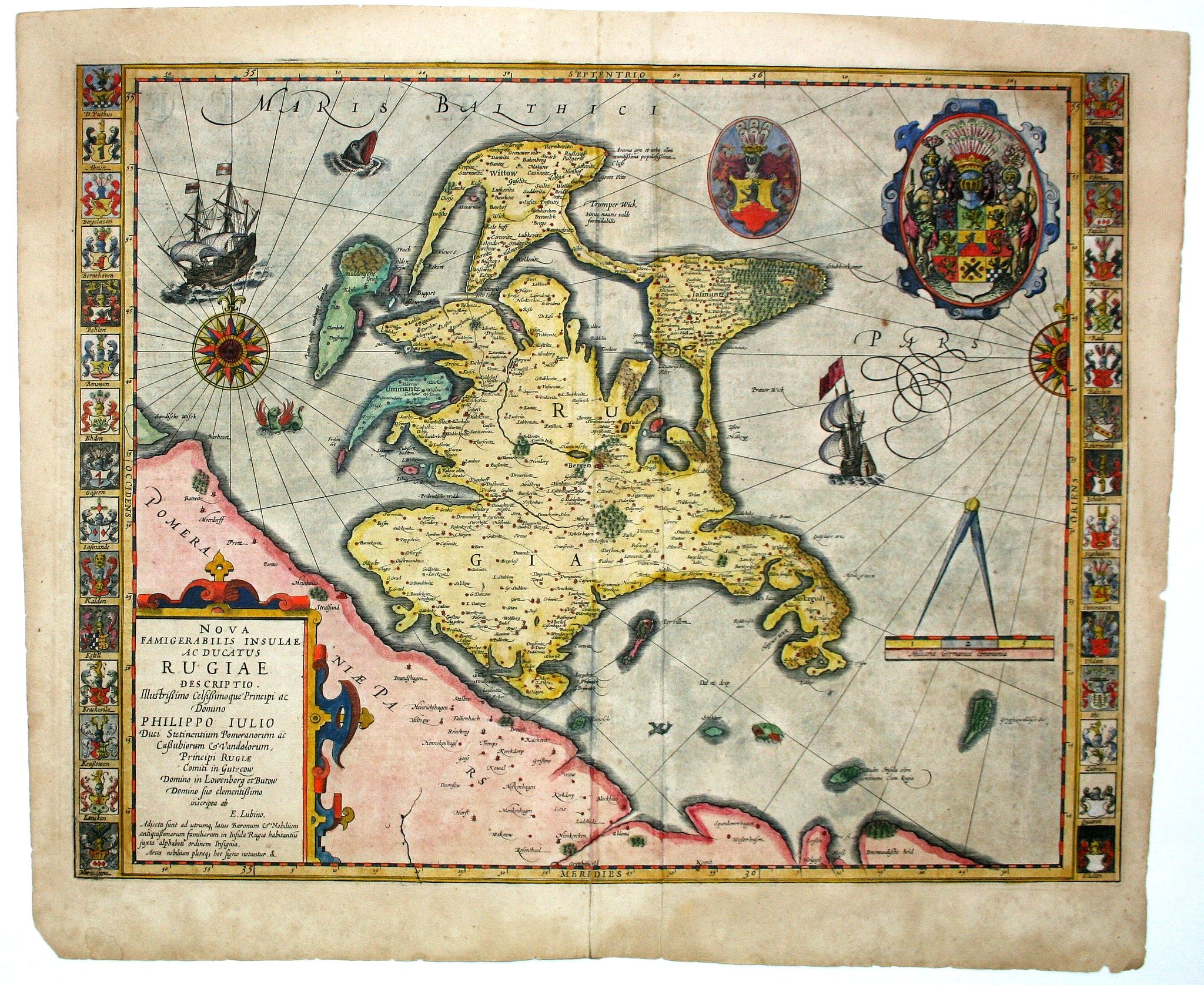 JANSSONIUS, J., Nova famigerabilis insulae ac ducatus Rugiae descriptio., antique map, old maps