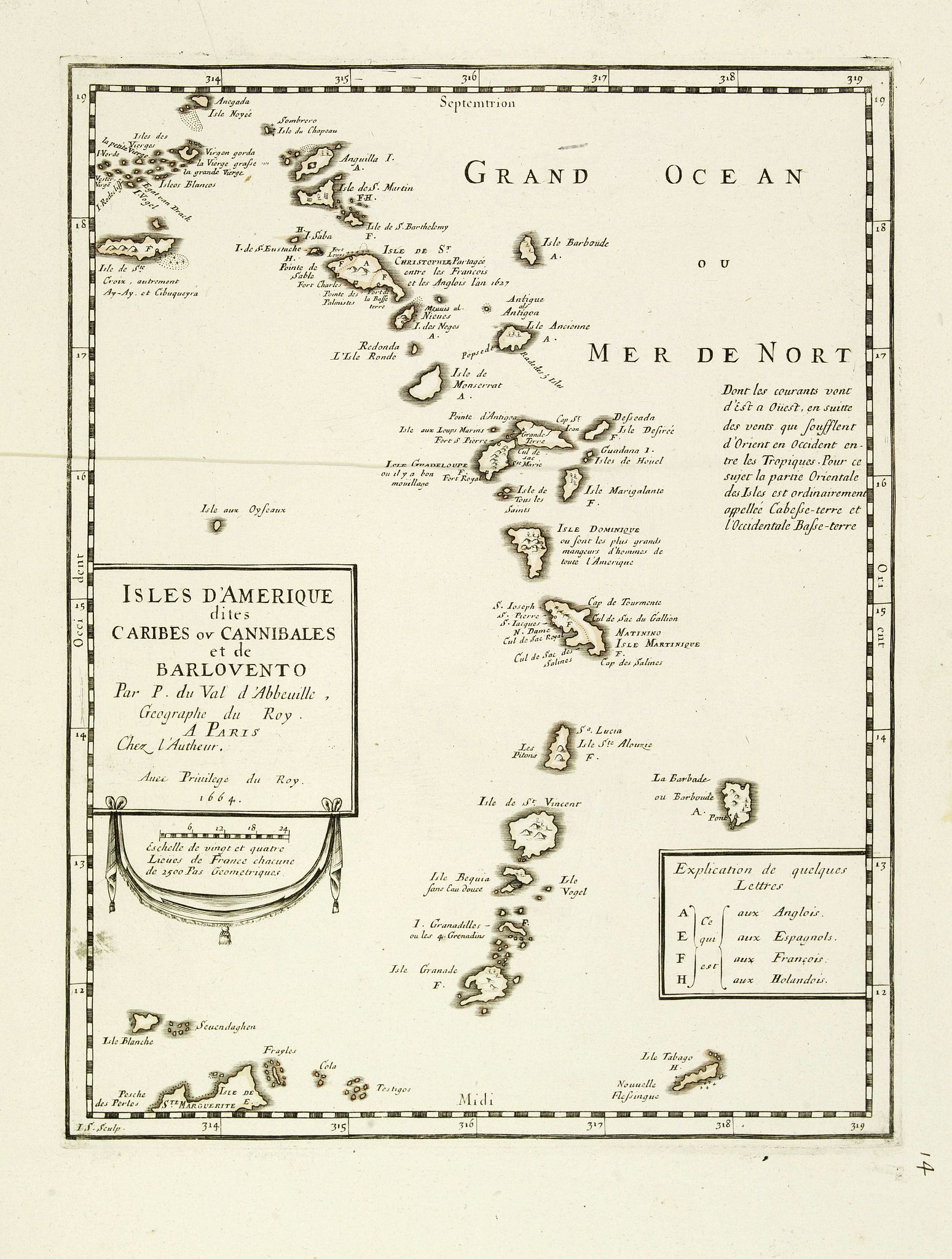 DU VAL, P., Isles d'Amerique dites Caribes ou Cannibales et de Barlovento. . ., antique map, old maps