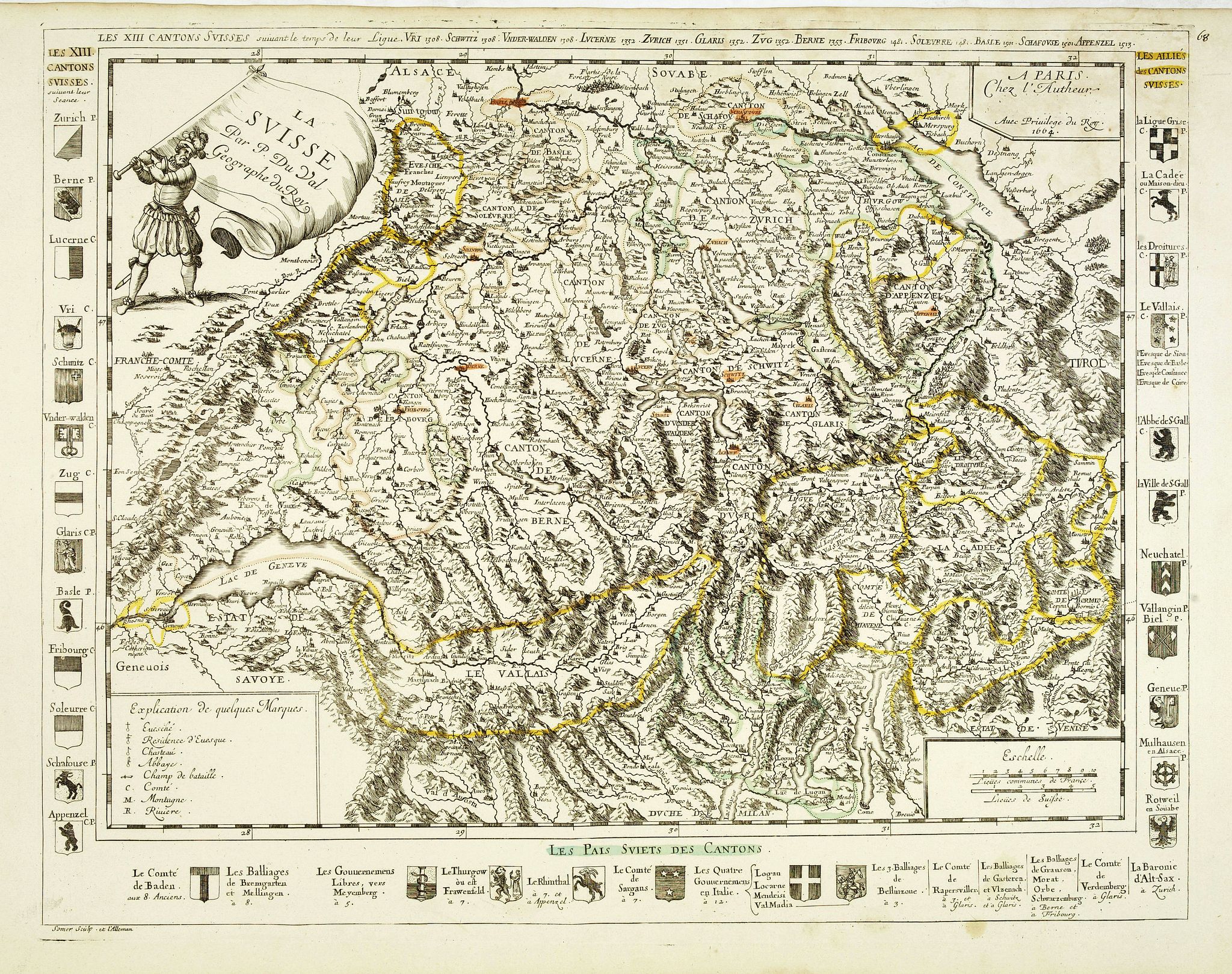 DU VAL, P., Les XIII Cantons Suisses Suivant le temps de leur Ligue . . ., antique map, old maps