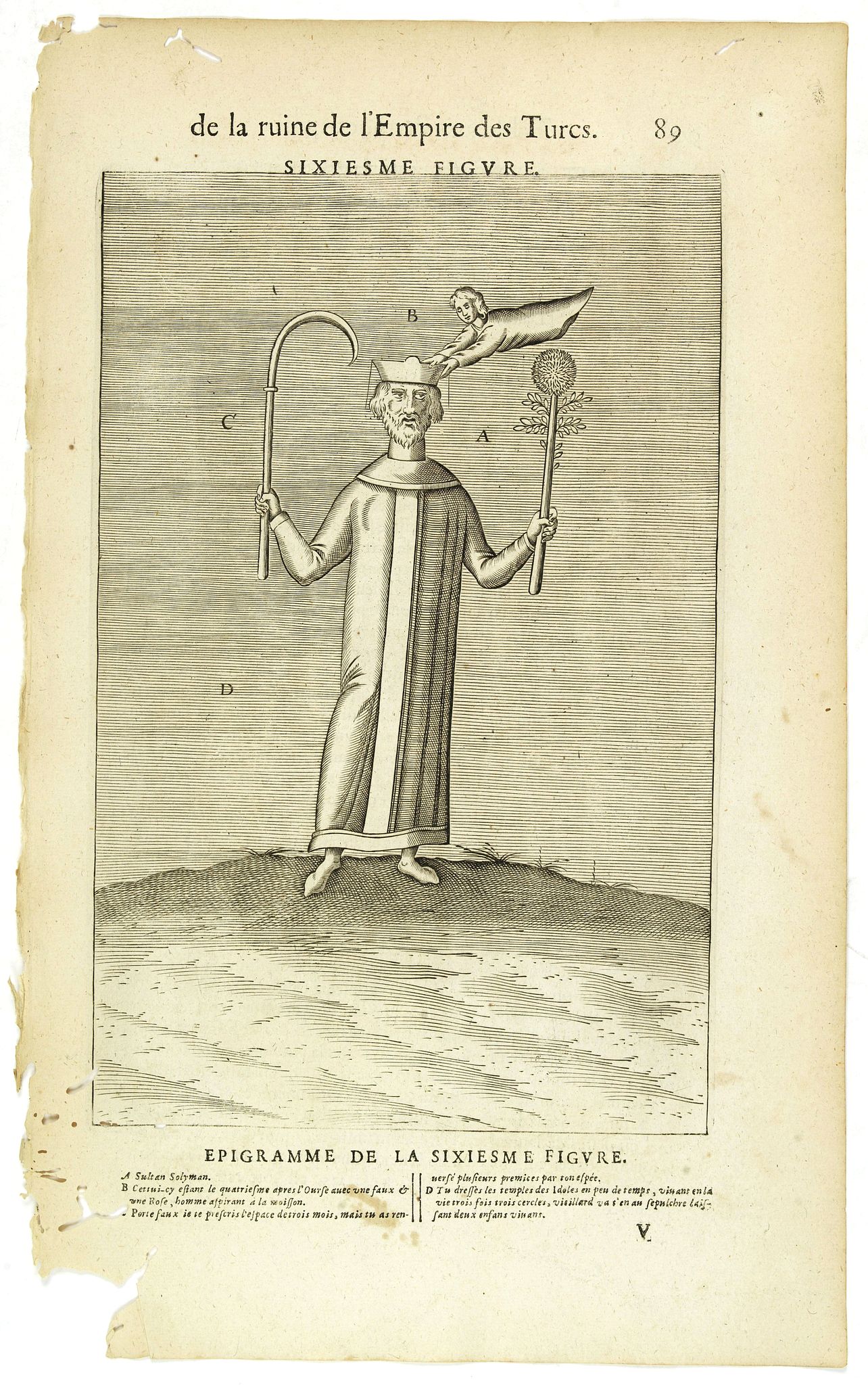 NICOLAS DE NICOLAY, Thomas Artus (sieur d'Embry)., De la Ruine de l'Empire des Turcs Sixiesme figure / Epigramme de la Sixiesme figure. (89), antique map, old maps