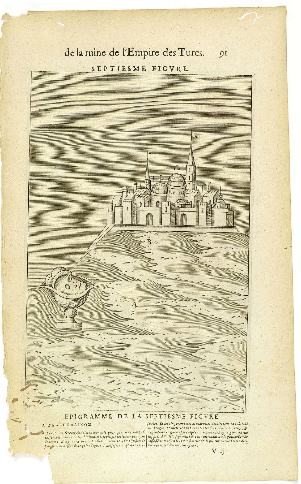 NICOLAS DE NICOLAY, Thomas Artus (sieur d'Embry)., De la Ruine de l'Empire des Turcs Septiesme figure / Epigramme de la Septiesme figure. (91), antique map, old maps