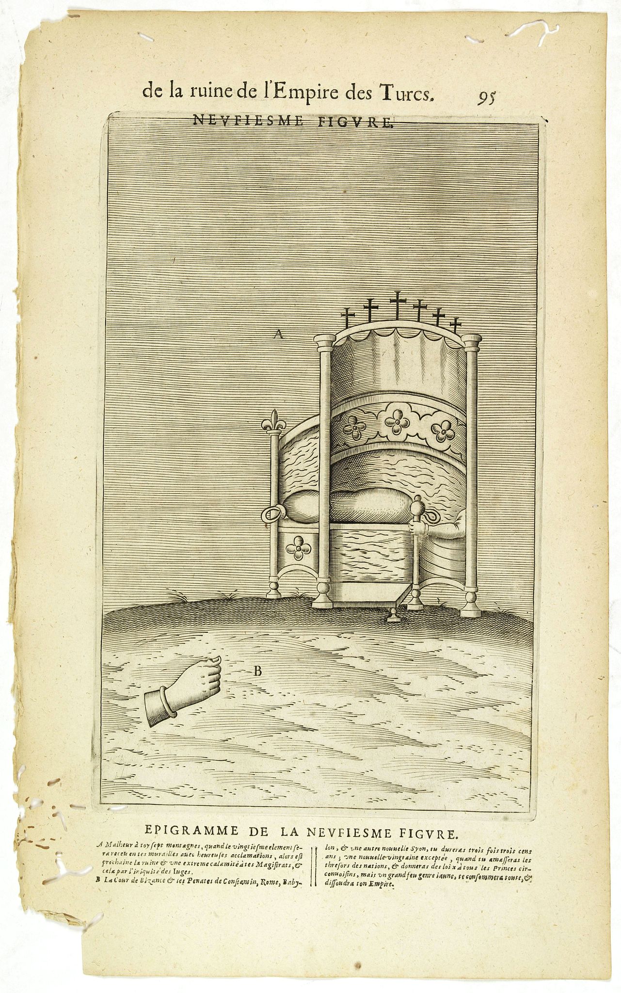 NICOLAS DE NICOLAY, Thomas Artus (sieur d'Embry)., De la Ruine de l'Empire des Turcs Neufiesme figure / Epigramme de la Neufiesmie figure. (95), antique map, old maps