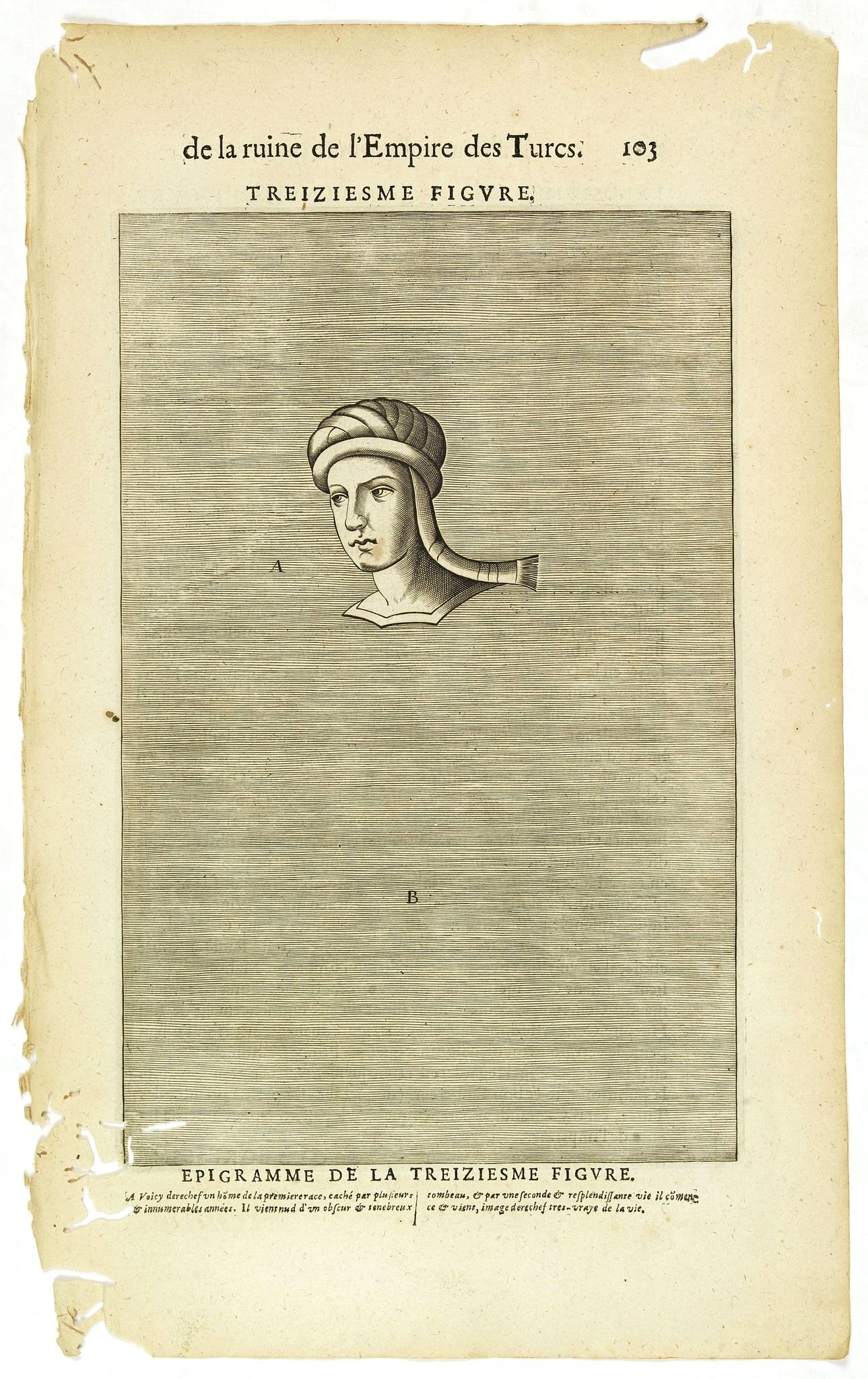 NICOLAS DE NICOLAY, Thomas Artus (sieur d'Embry)., De la Ruine de l'Empire des Turcs Treiziesme figure / Epigramme de la Treiziesme figure. (103), antique map, old maps