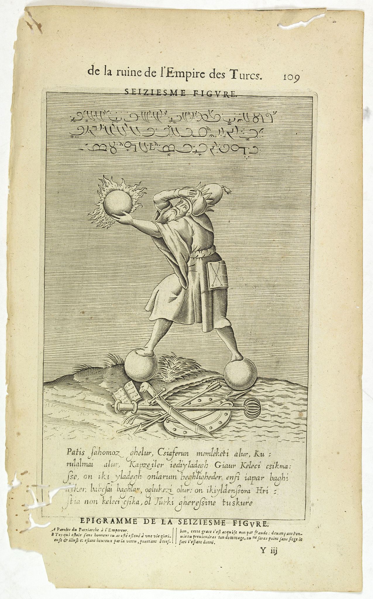 NICOLAS DE NICOLAY, Thomas Artus (sieur d'Embry)., De la Ruine de l'Empire des Turcs Seiziesme figure / Epigramme de la Seiziesme figure. (109), antique map, old maps