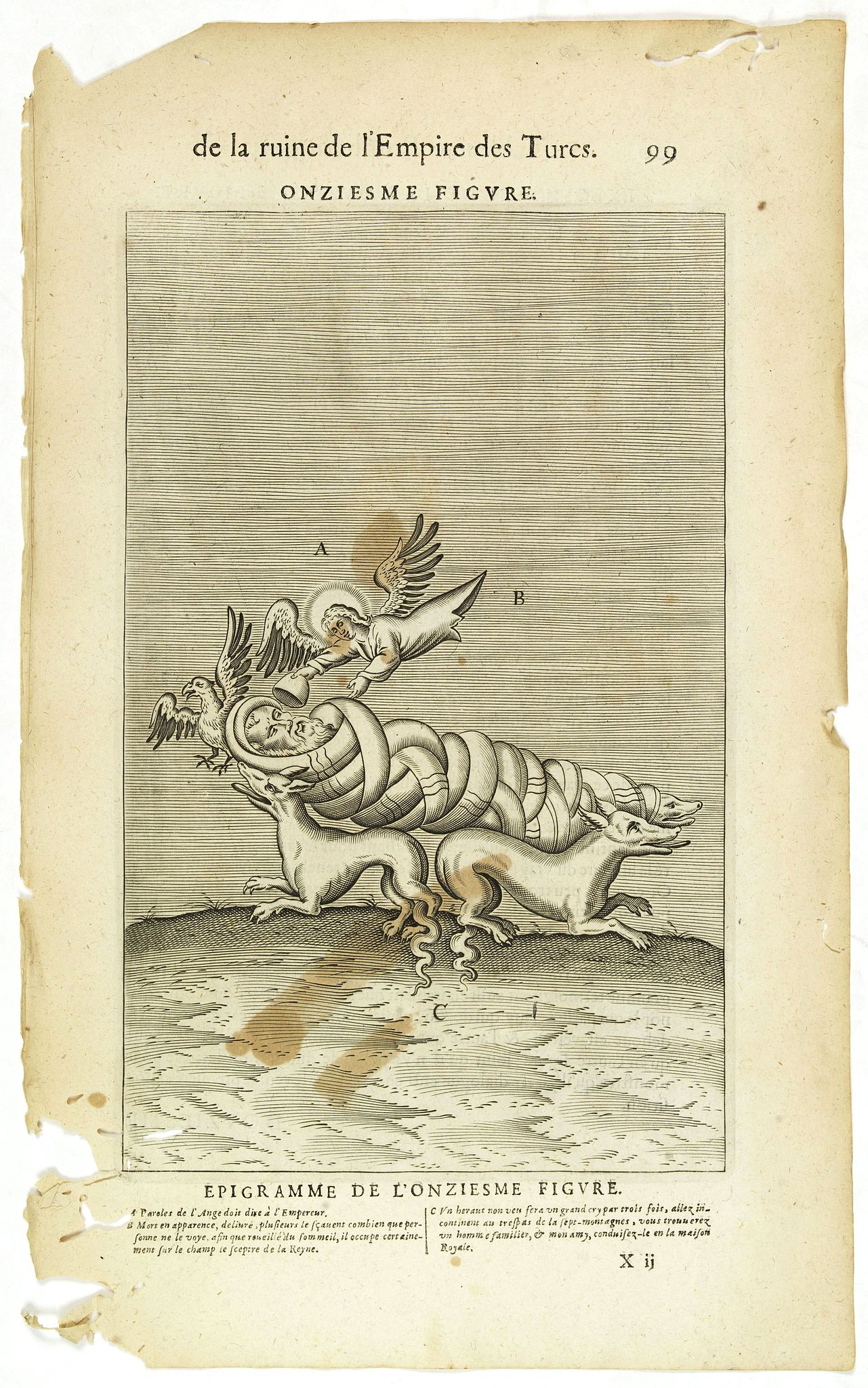NICOLAS DE NICOLAY, Thomas Artus (sieur d'Embry)., De la Ruine de l'Empire des Turcs Onziesme figure / Epigramme de la Onziesme figure. (99), antique map, old maps