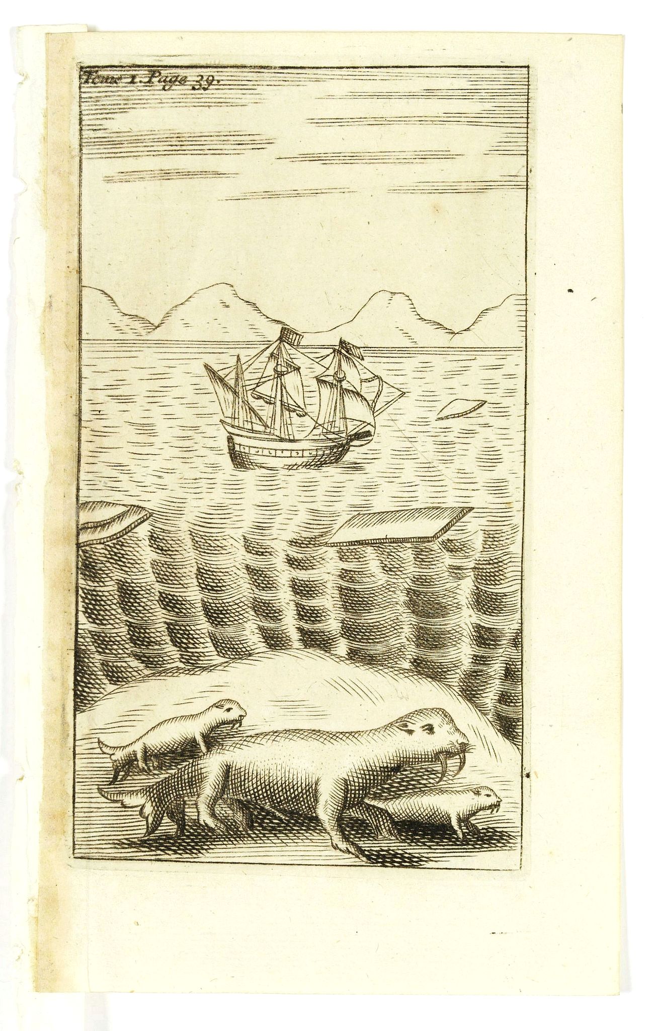 DE RENNEVILLE, R.A.C., (Dutch ship in Arctic waters with 3 sea lions in the foreground), antique map, old maps