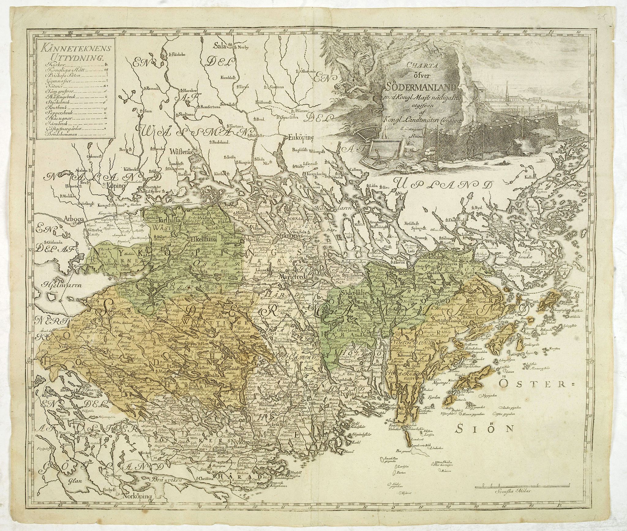BIURMAN, G., Charta öfwer Södermanland Med Kongl. Maj.ts. Nådigste privilegio utgifven af Kong:e Landtmäteri Contoiret., antique map, old maps