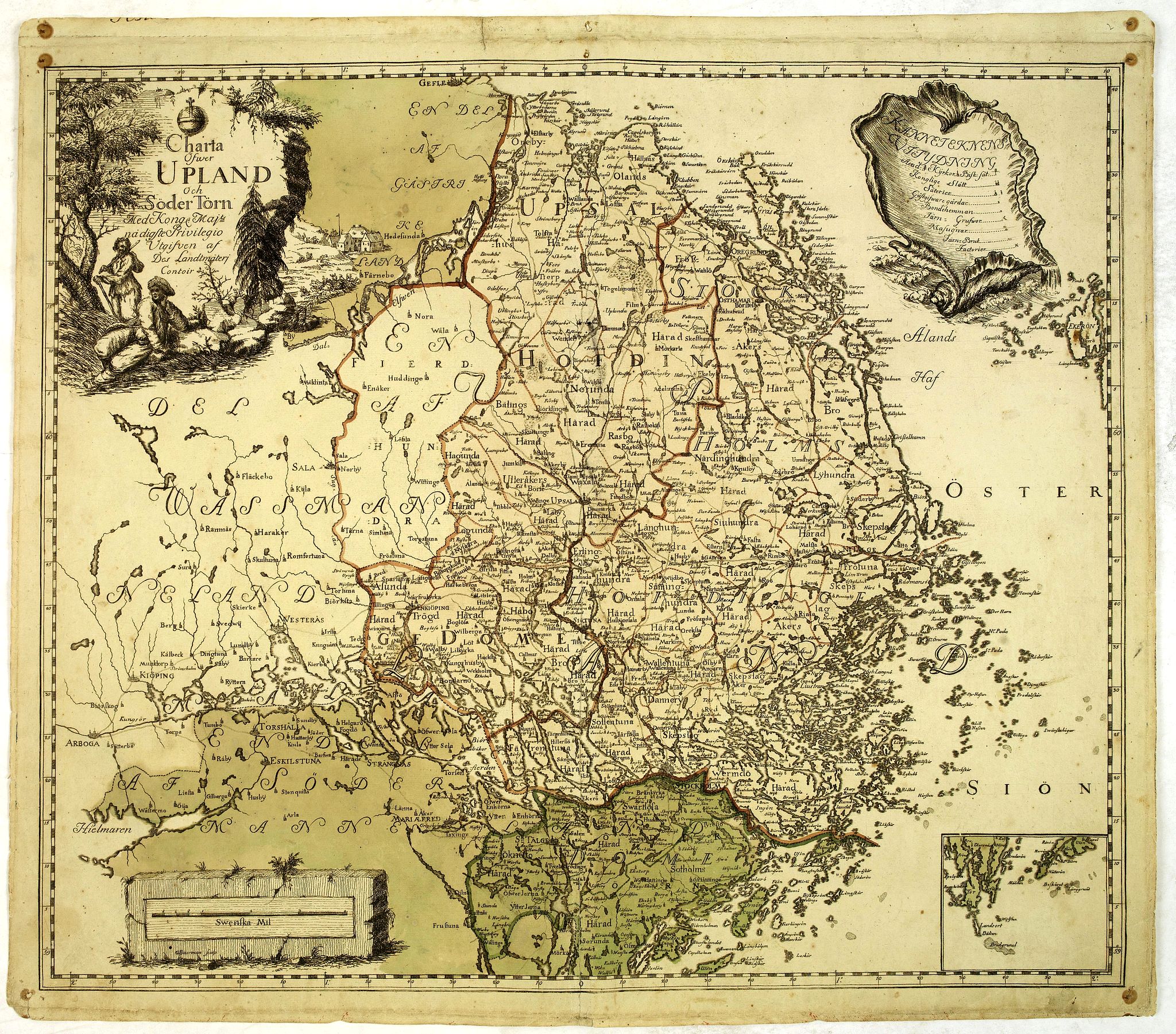 BIURMAN, G., Charta öfwer Upland och Söder Törn. Med Kong. Maj.ts. Nådigste privilegio utgifven af Kongl. Landtmäteri Contoir., antique map, old maps