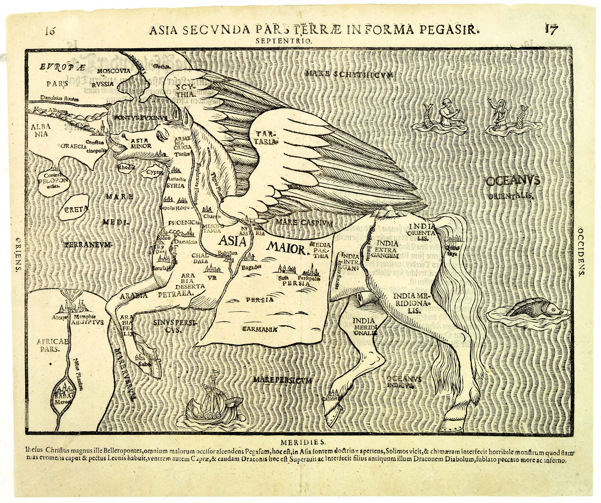 BÜNTING, H., Asia secunda pars terrae in forma Pegasir., antique map, old maps