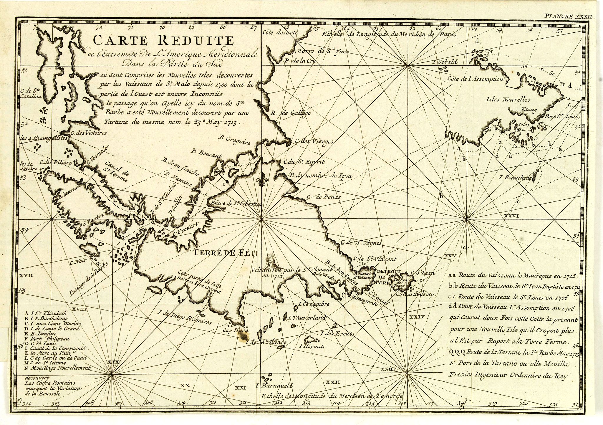 FREZIER, A.-M., Carte réduite de l'extrémité de l'Amérique méridionale dans la partie du Sud . . ., antique map, old maps