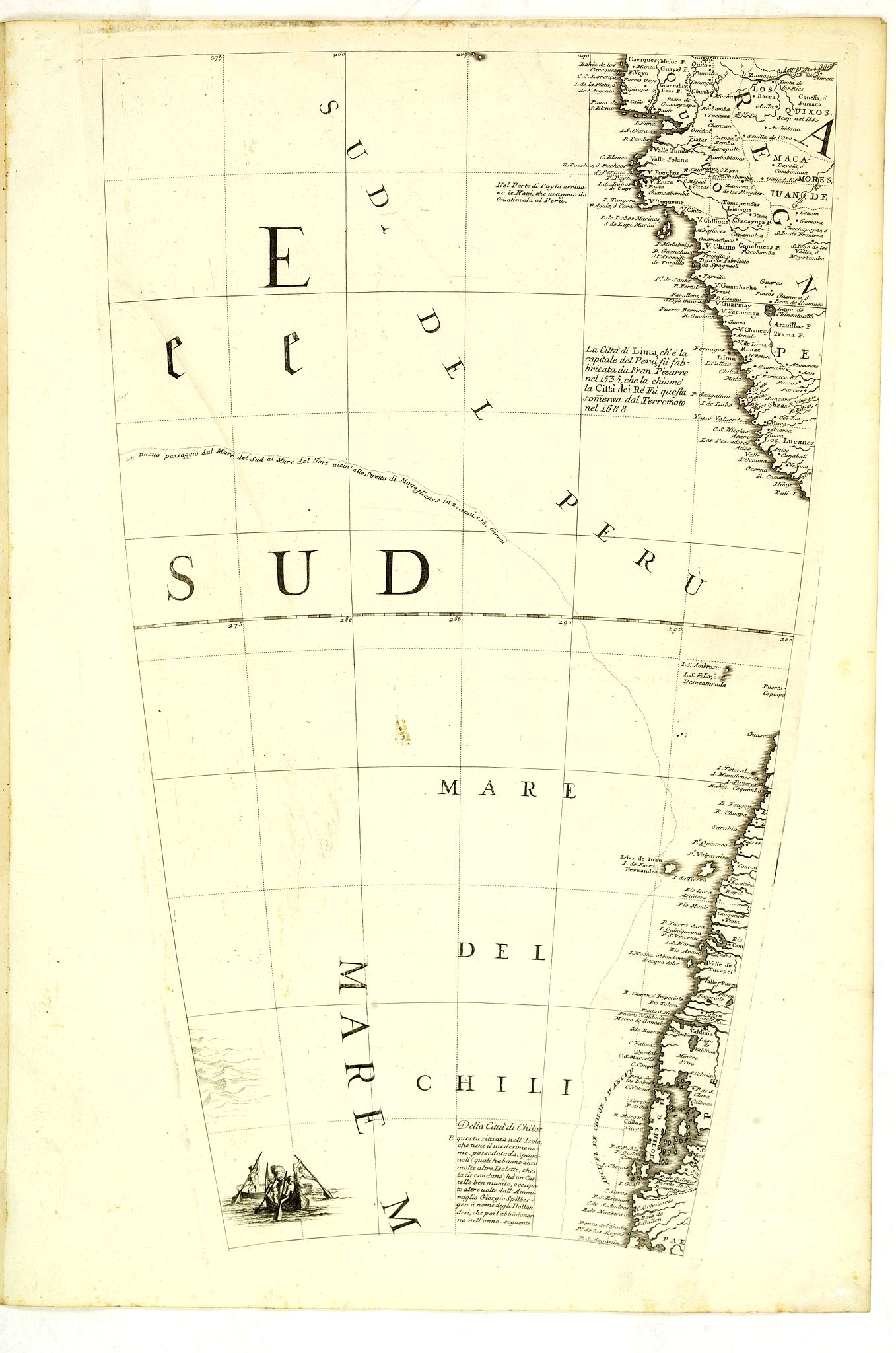 CORONELLI, V., (Globe gore) Della citta di Chiloe. . ., antique map, old maps