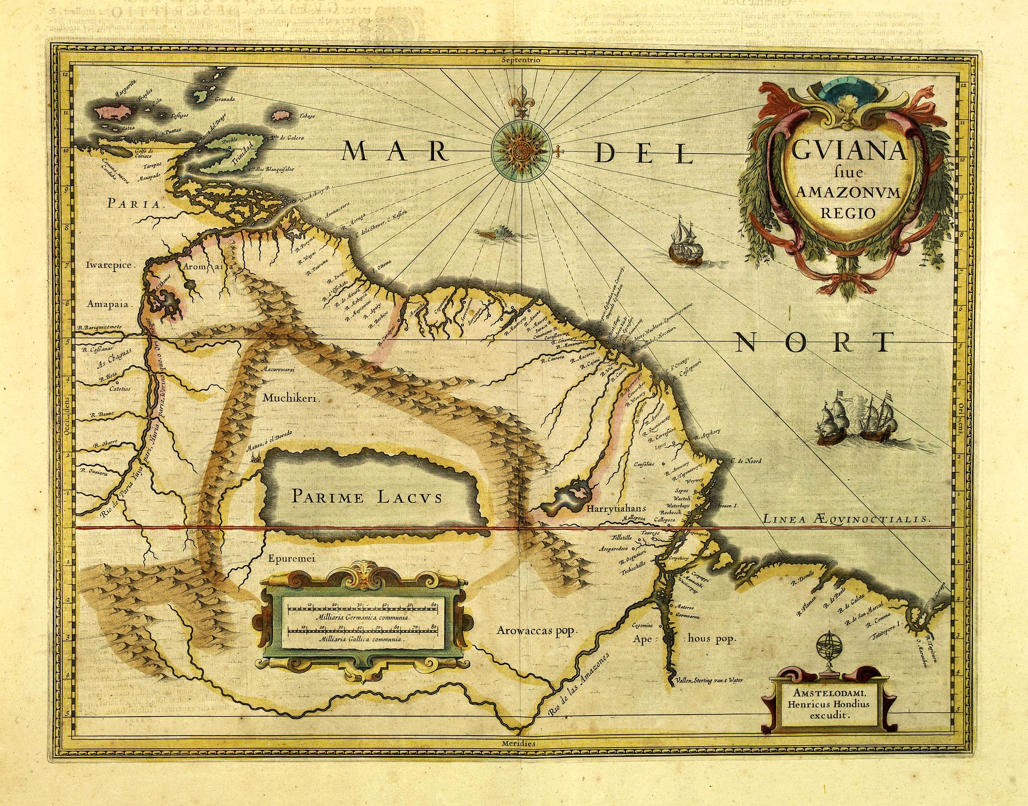 HONDIUS, H., Guiana sive Amazonum Regio., antique map, old maps