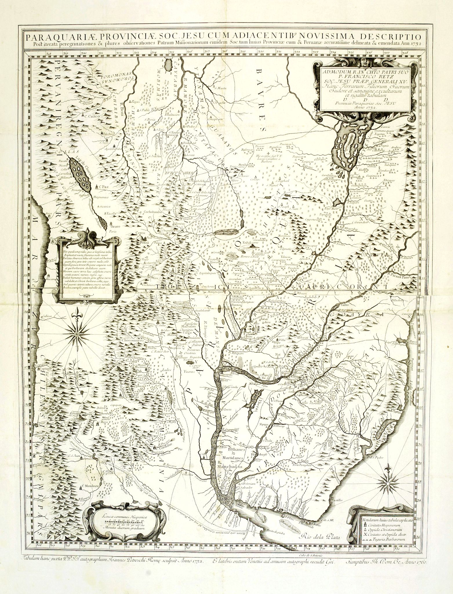 PETROSCHI, G., Paraquariae Provinciae Soc. Jesu cum adiacentib. novissima descriptio. . ., antique map, old maps