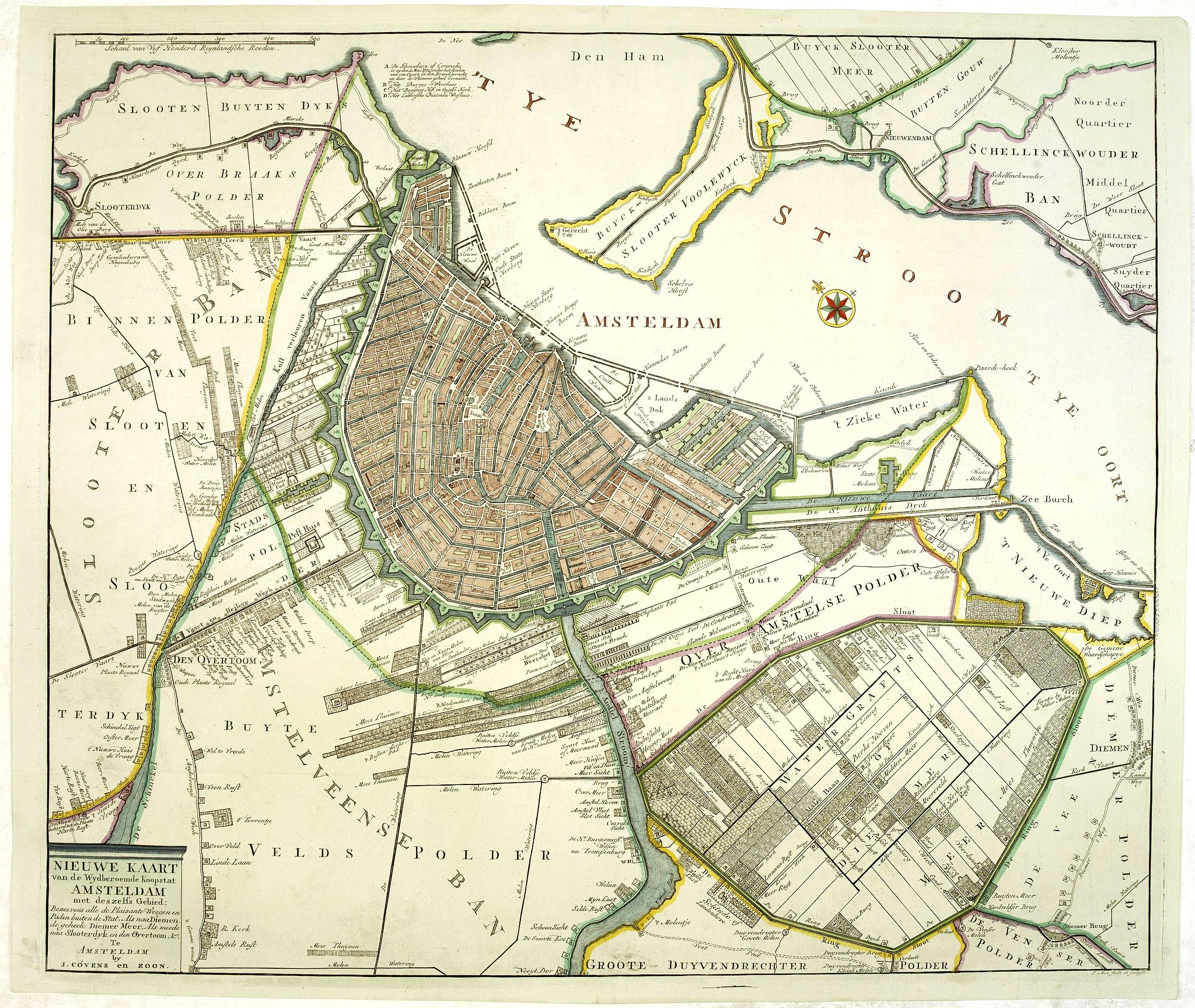 MOL, P. / COVENS, J. / COVENS JR, J., Nieuwe kaart van de Wydberoemde Koopstat Amsteldam . . ., antique map, old maps