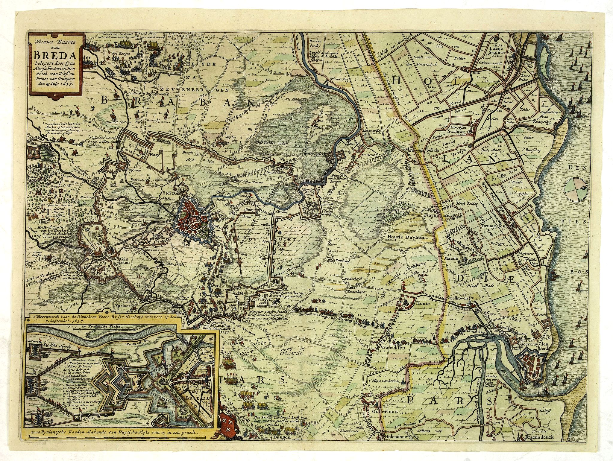 VISSCHER, C.J., Nieuwe Kaerte van Breda belegert door syne Altesa Frederick Hendrick van Nassou Prince van Orangien . . ., antique map, old maps