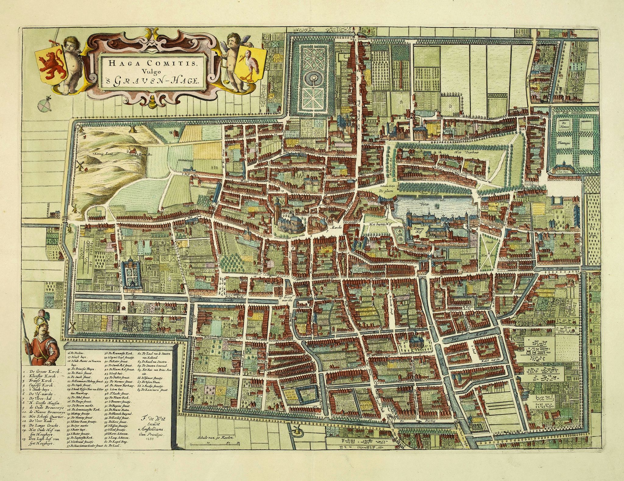 DE WIT, F, Haga Comitis Vulgo 'S Graven-Hage., antique map, old maps