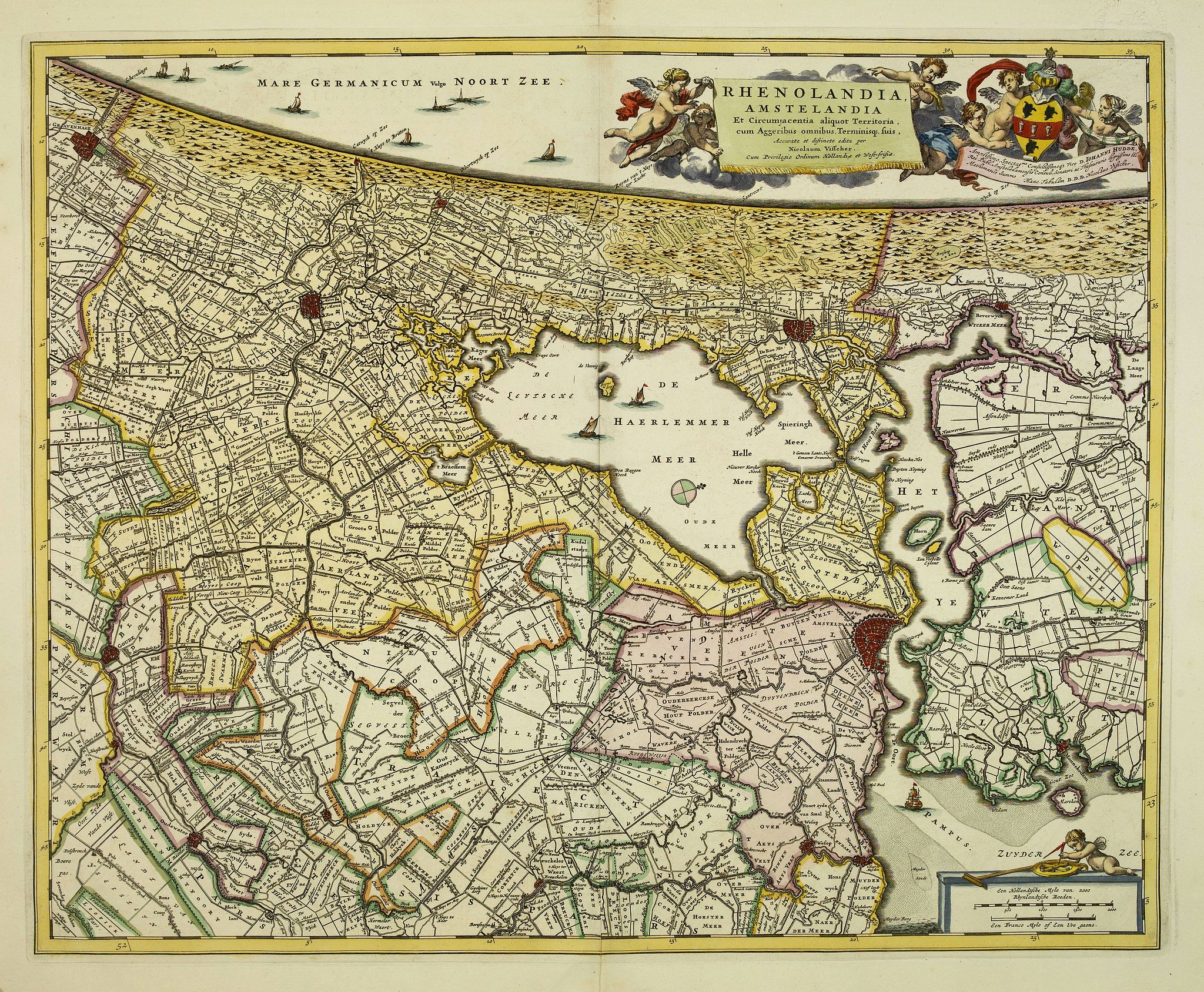 VISSCHER, N., Rhenolandia, Amstelandia et Circumjacentia aliquot Territoria, cum Aggeribus omnibus Terminisq . . ., antique map, old maps